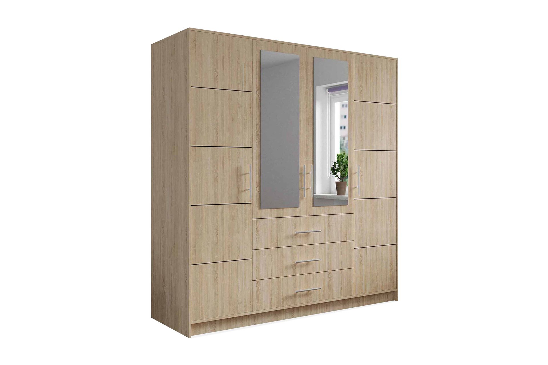 Escaldes Garderob med Lådor + Dörrar 196 cm - Beige / Trä / Natur