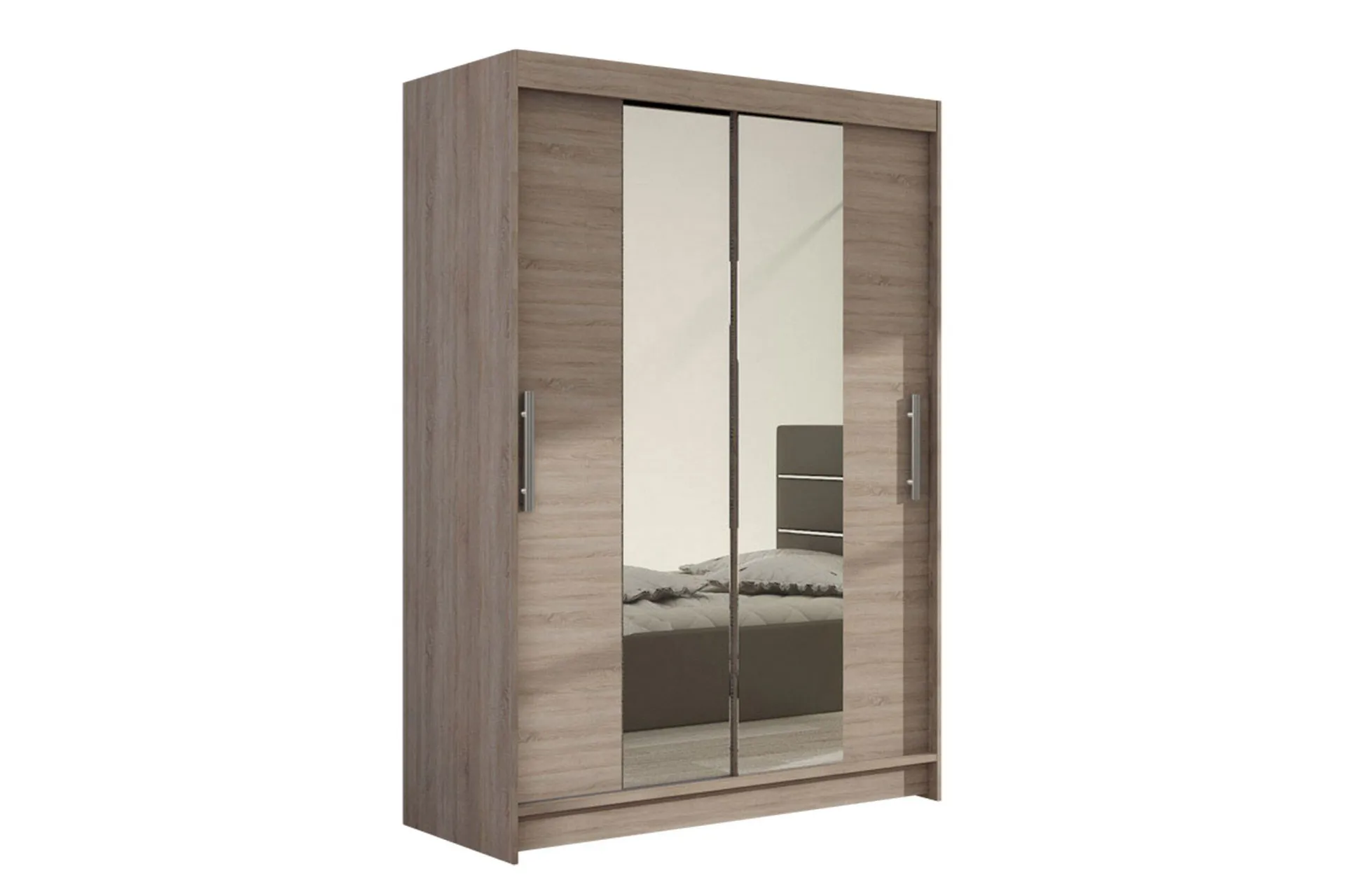 Estella Garderob 120 cm Skjutd&ouml;rrar Smal Spegel - Ek/Tryffel/Spegel