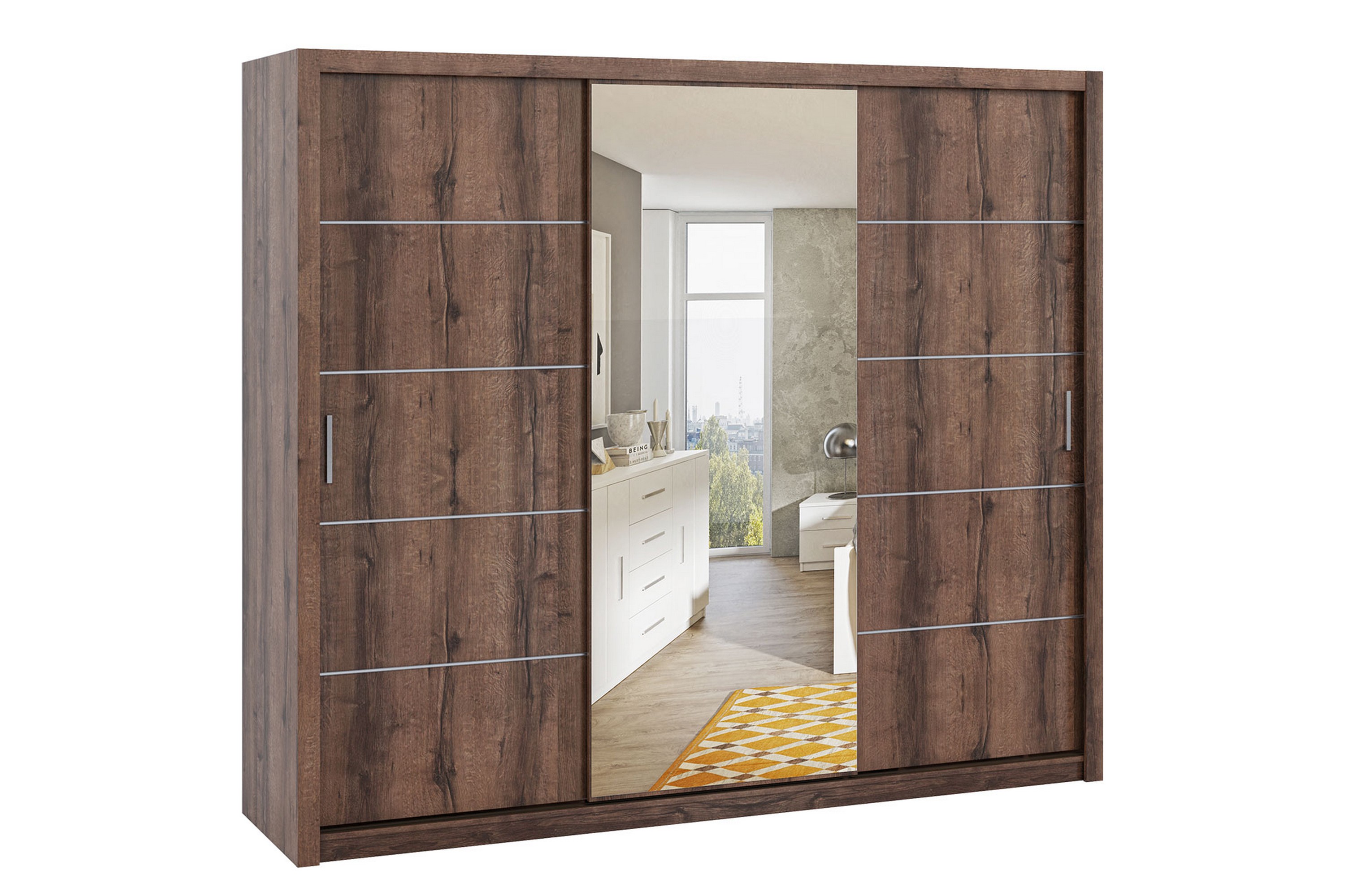 Garderob Barriga 250 cm med Spegel Natur