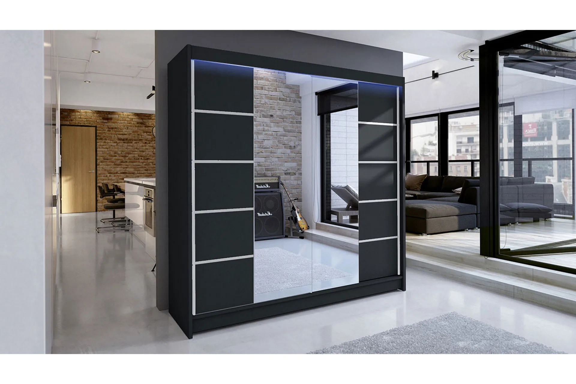 Garderob + LED - Svart