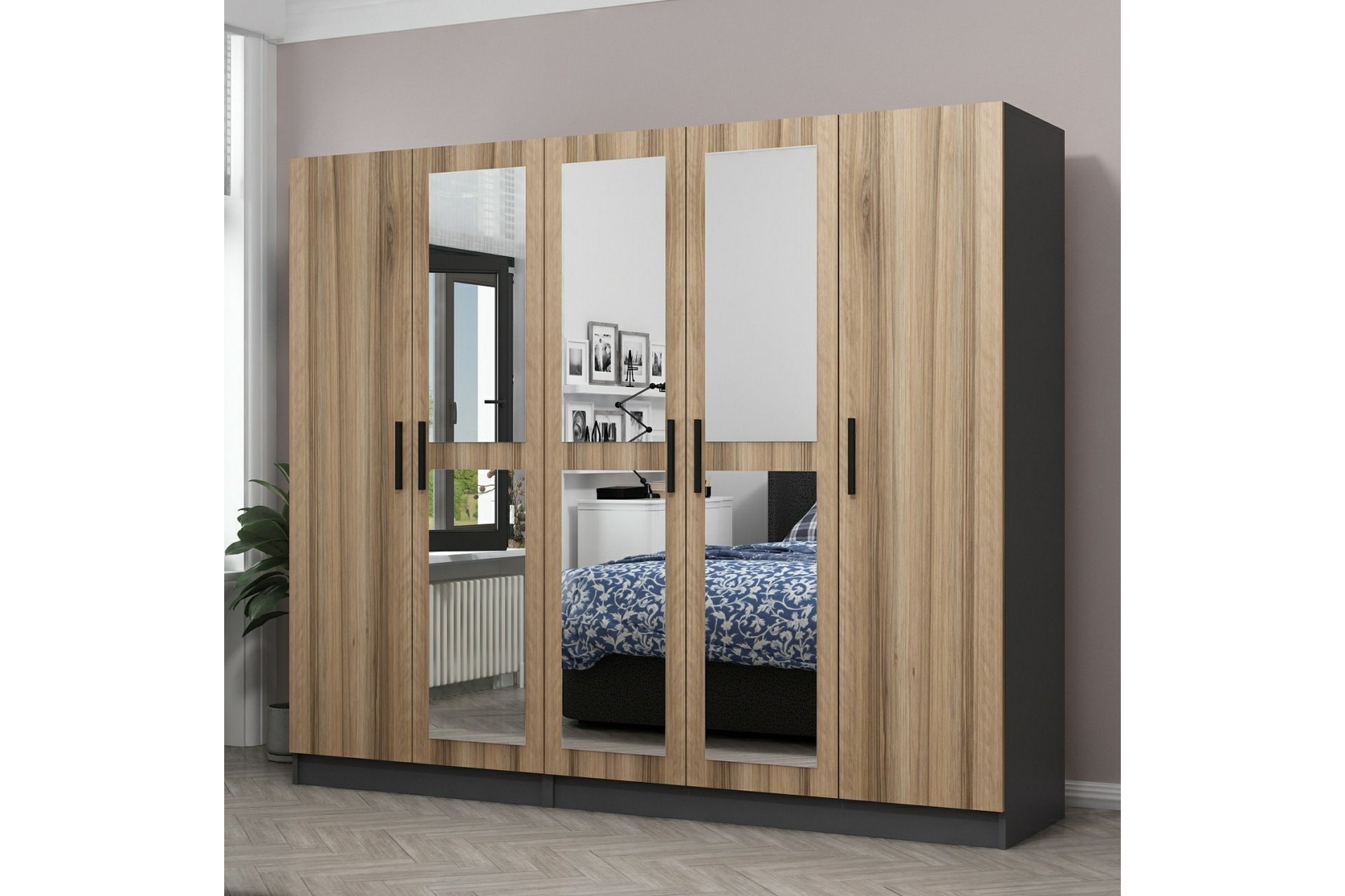 garderob med spegel cambrian - brun/grå