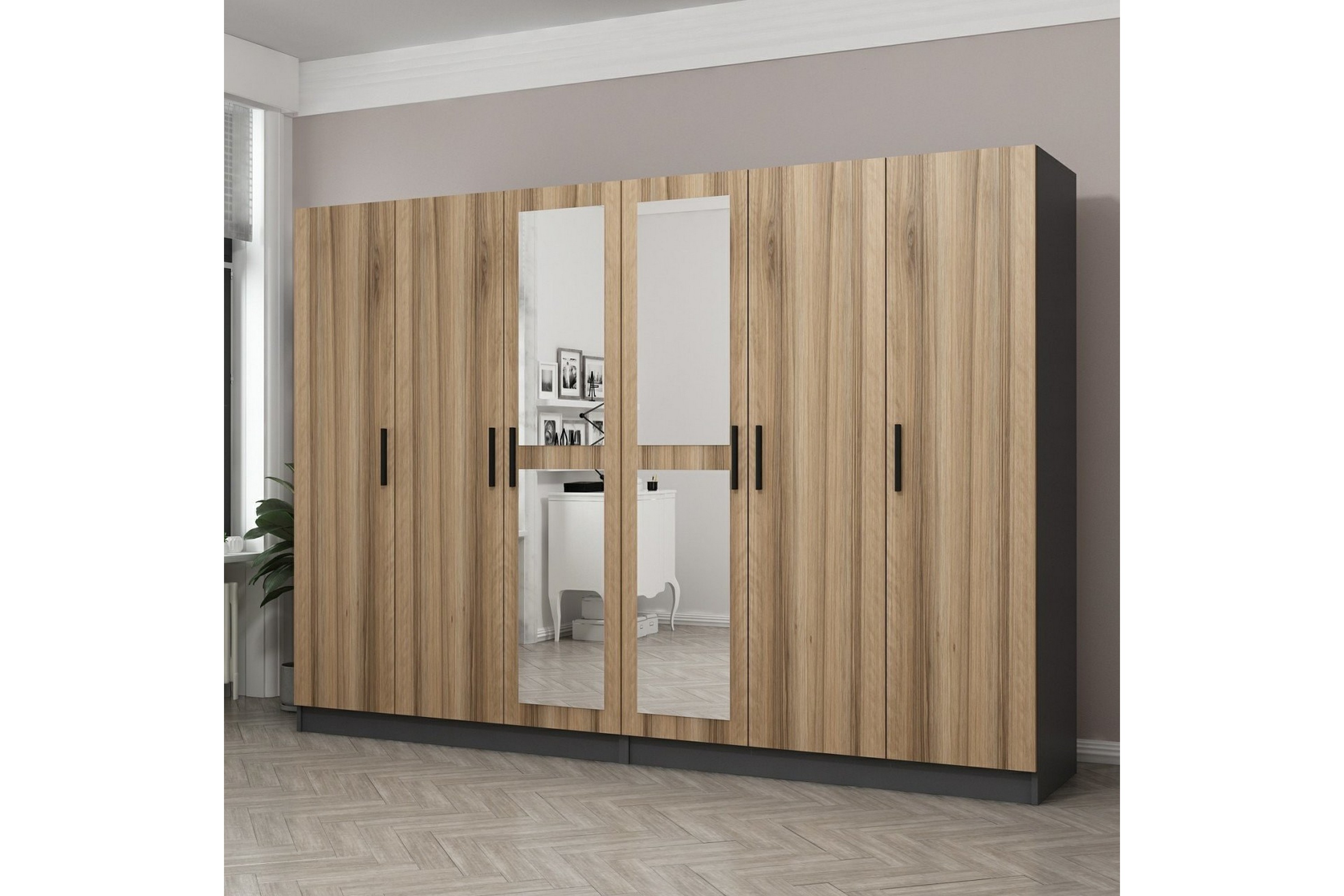 garderob med spegel cambrian - brun/grå