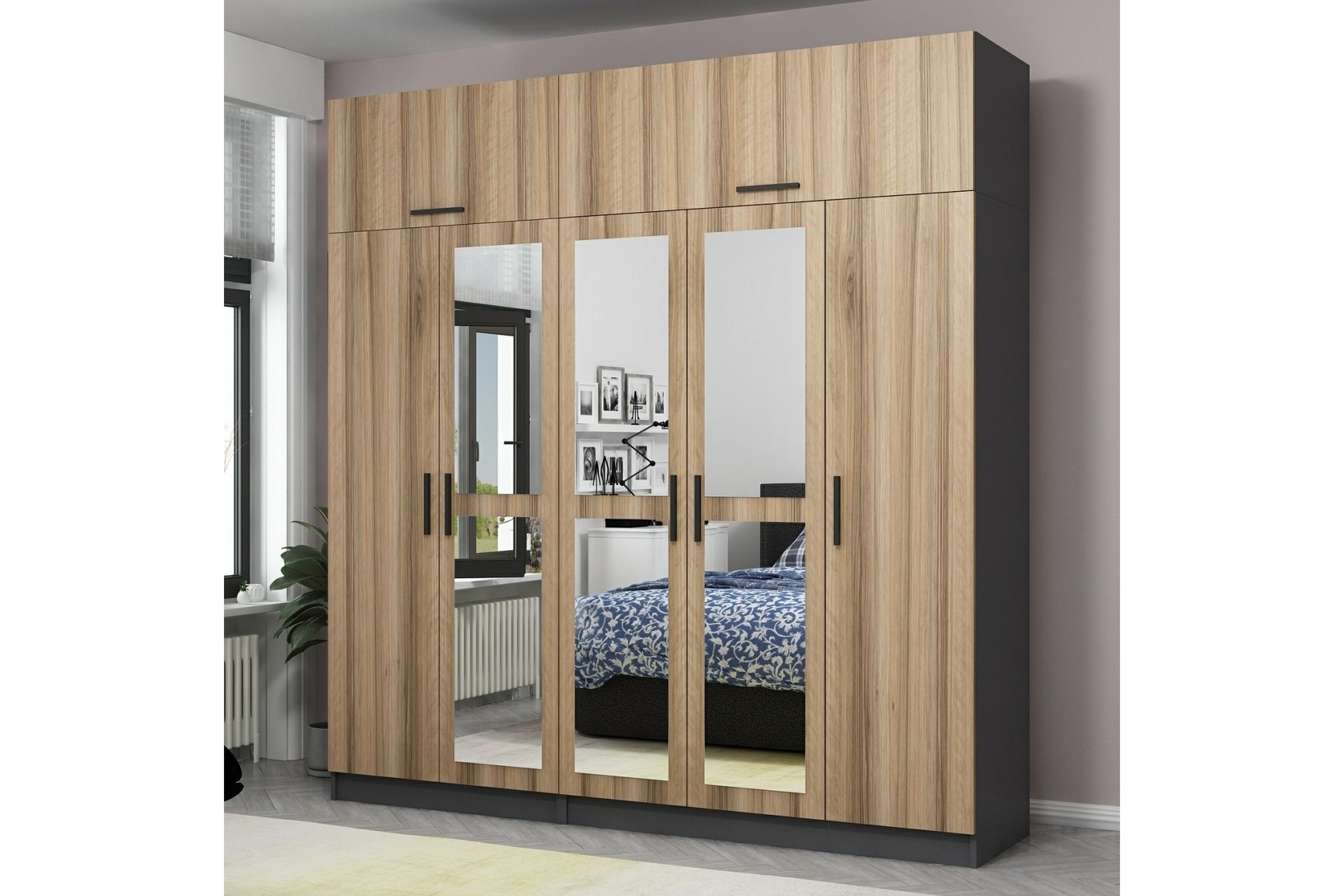 garderob med spegel cambrian - brun/grå