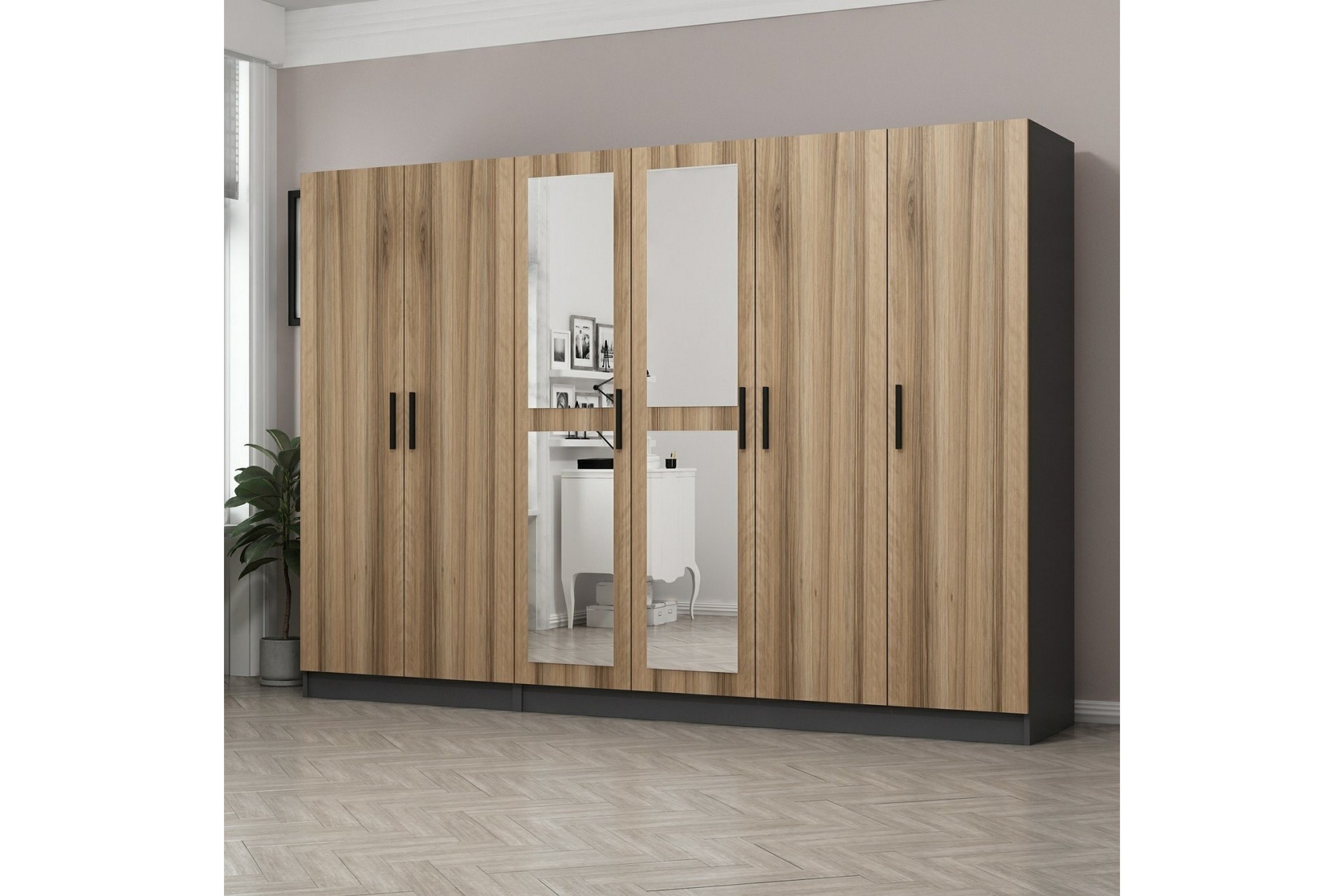 garderob med spegel cambrian - brun/grå