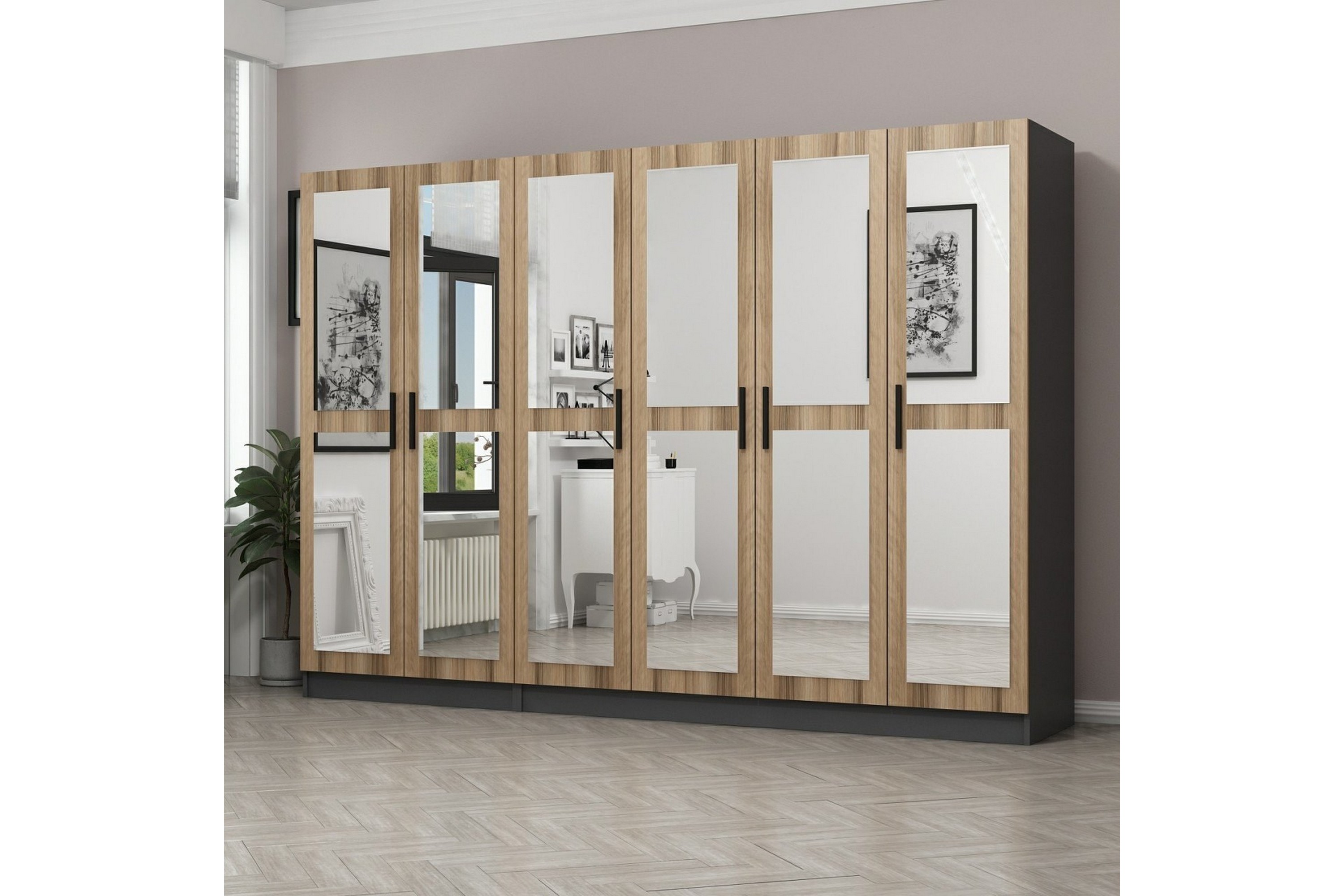 garderob med spegel cambrian - brun/grå