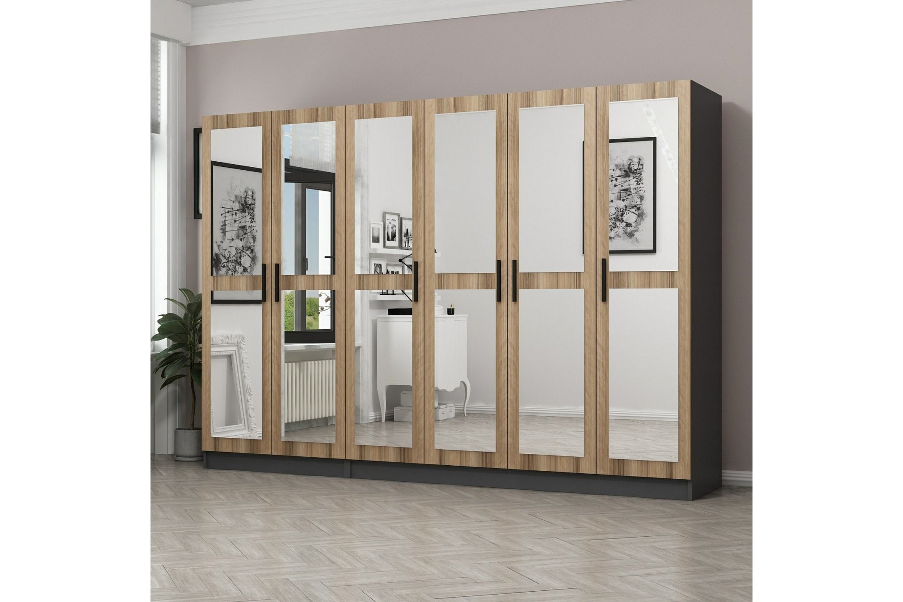 garderob med spegel cambrian - brun/grå