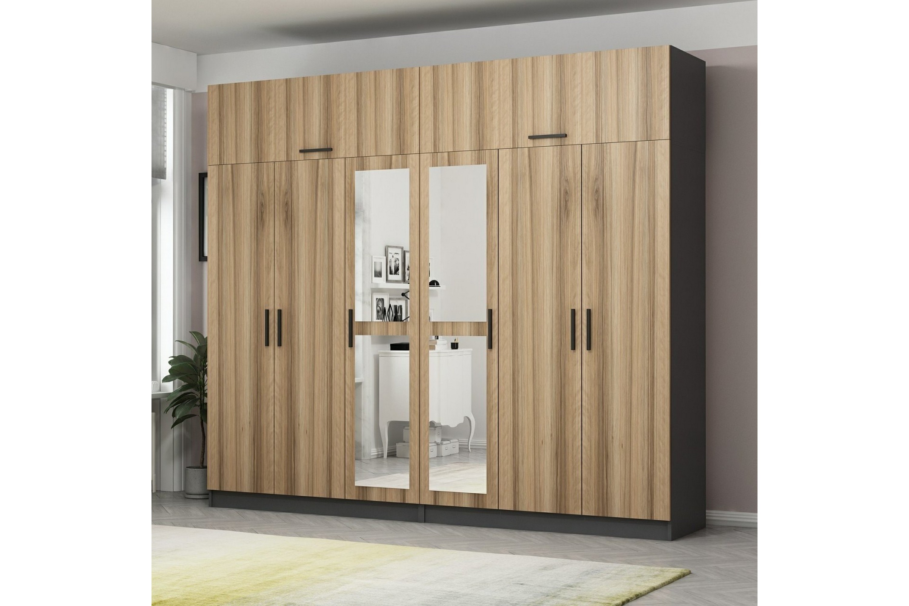 garderob med spegel cambrian - brun/grå