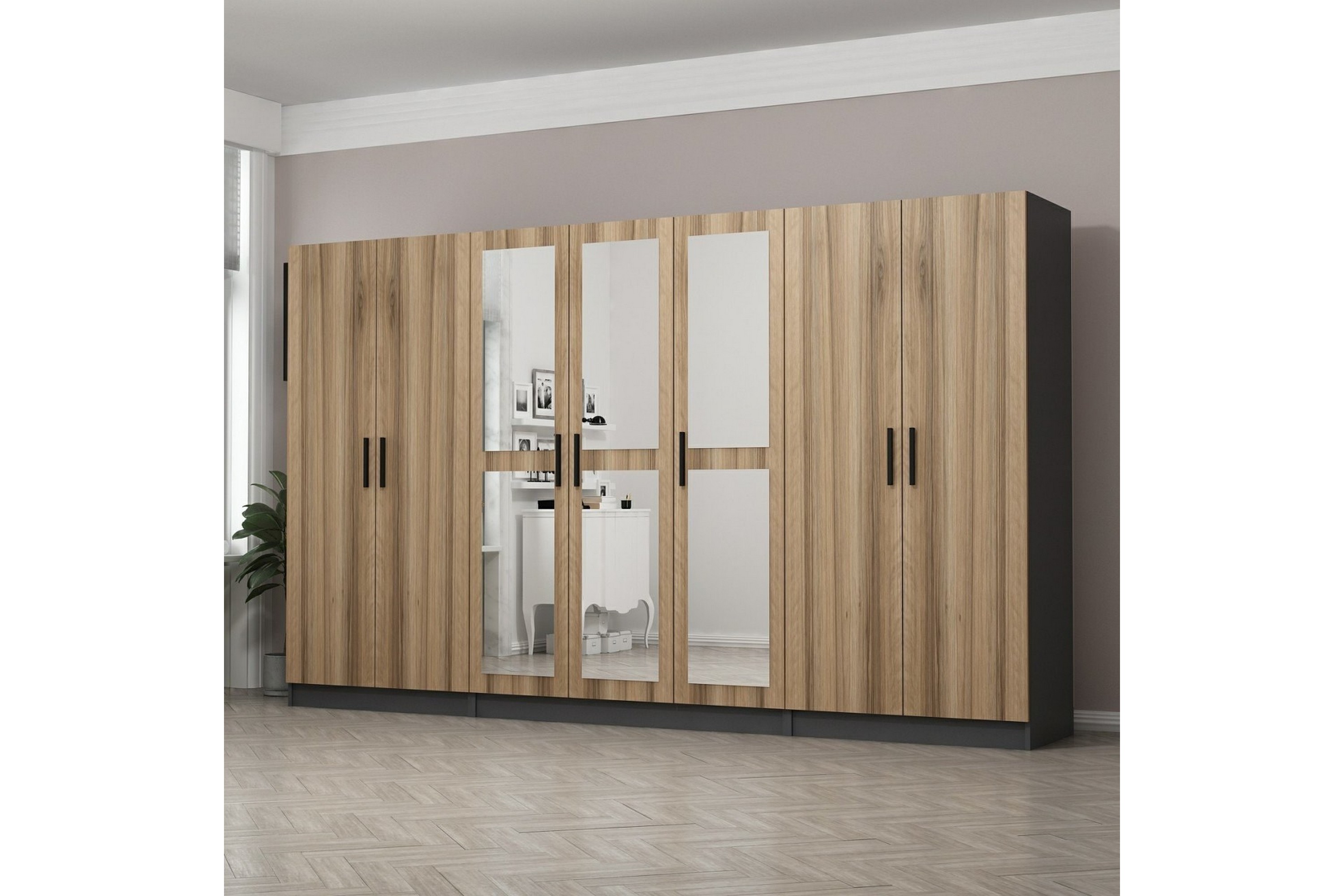 garderob med spegel cambrian - brun/grå