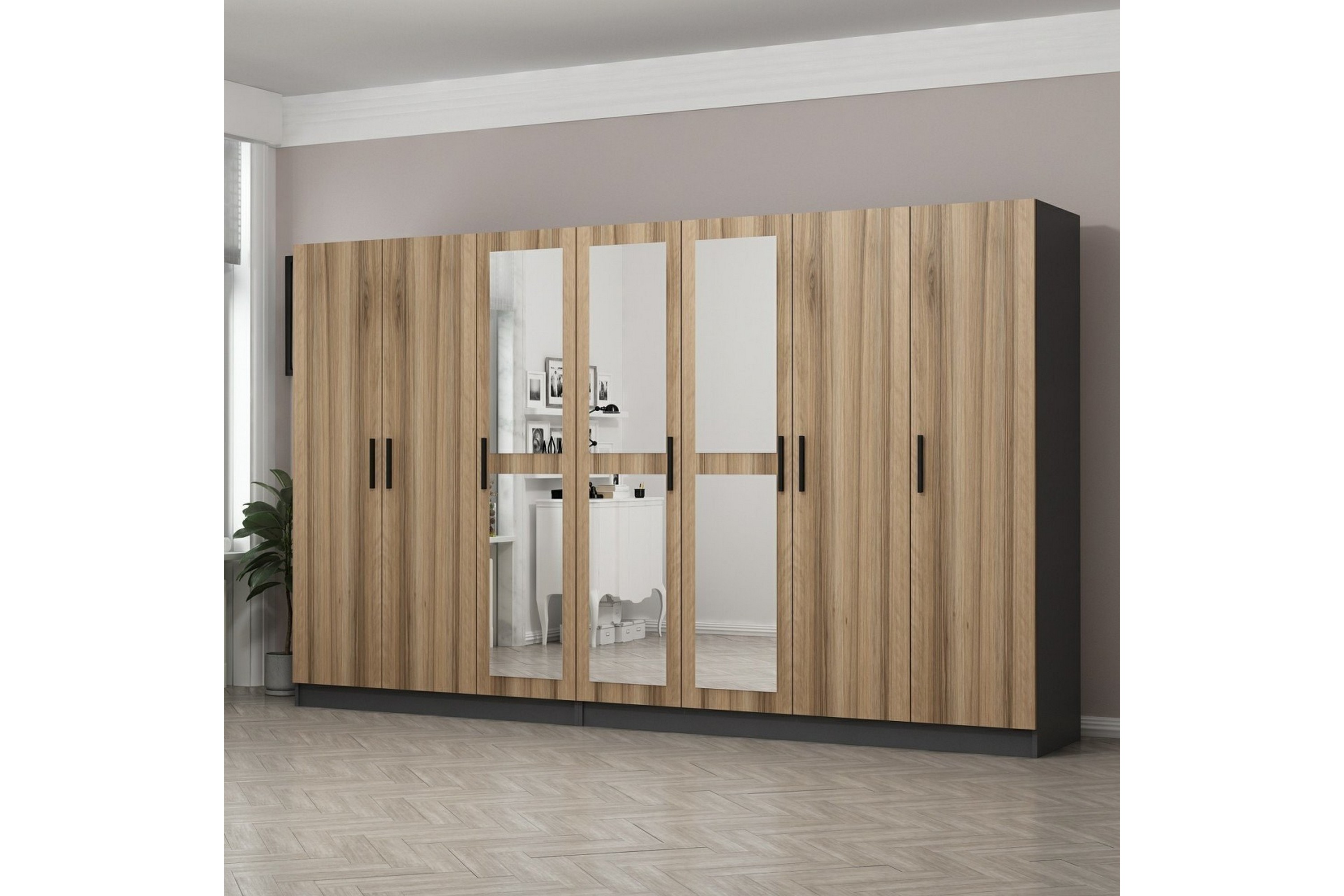 garderob med spegel cambrian - brun/grå