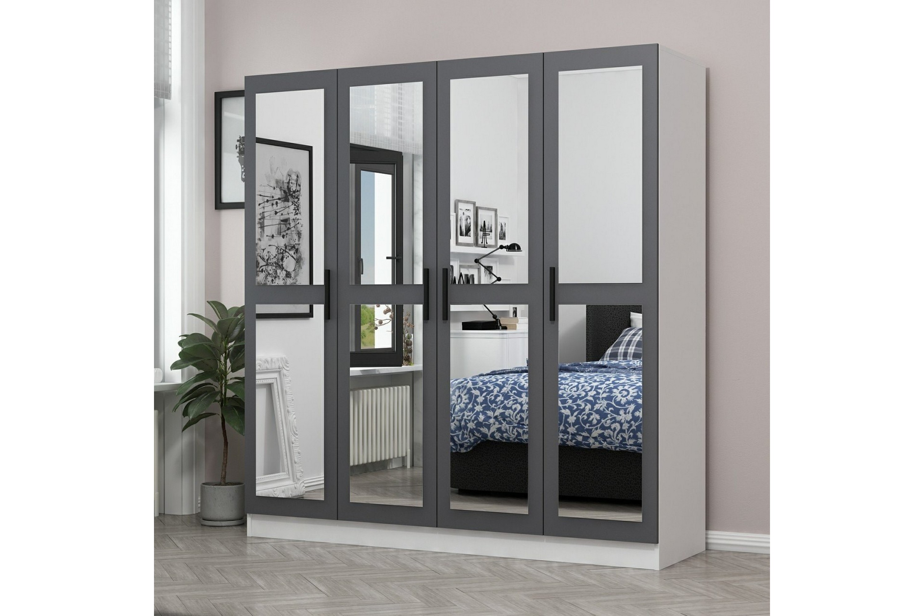 garderob med spegel cambrian - grå/vit