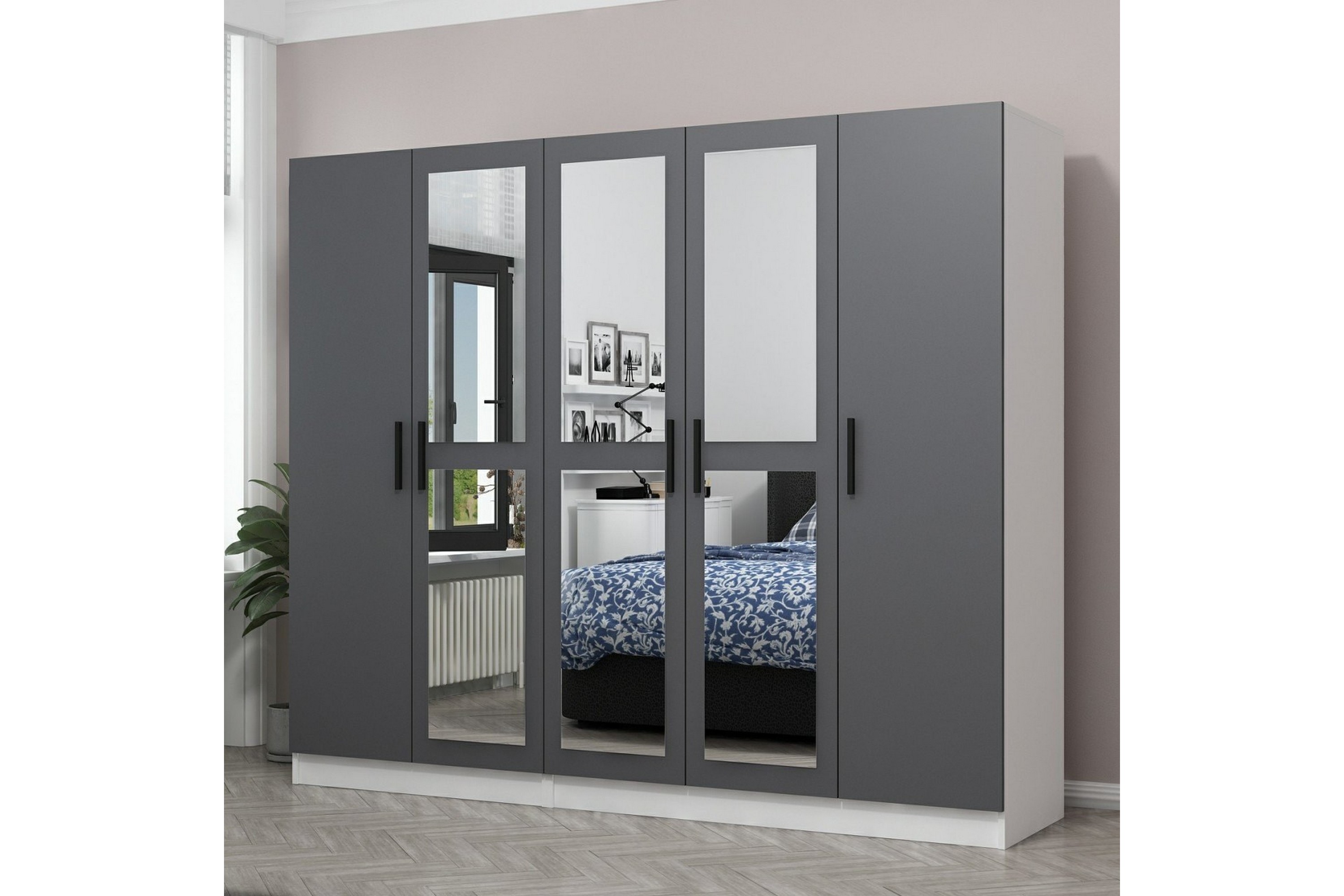 garderob med spegel cambrian - grå/vit