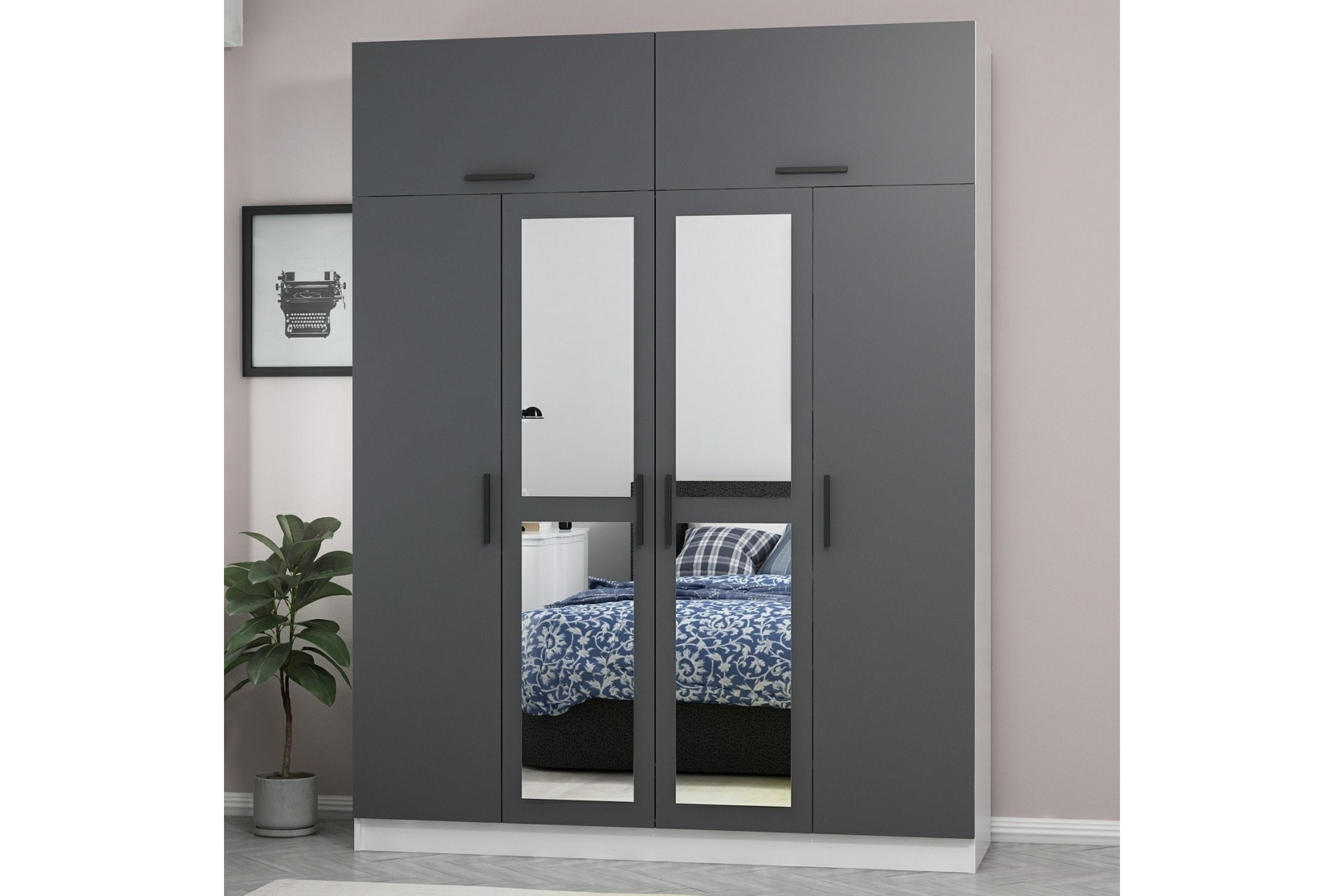 garderob med spegel cambrian - grå/vit