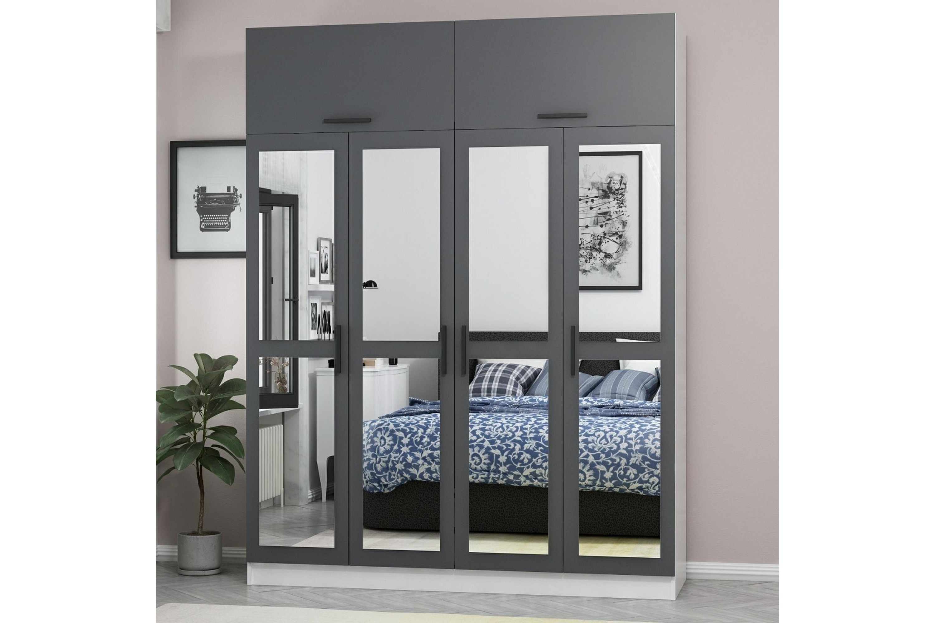 garderob med spegel cambrian - grå/vit