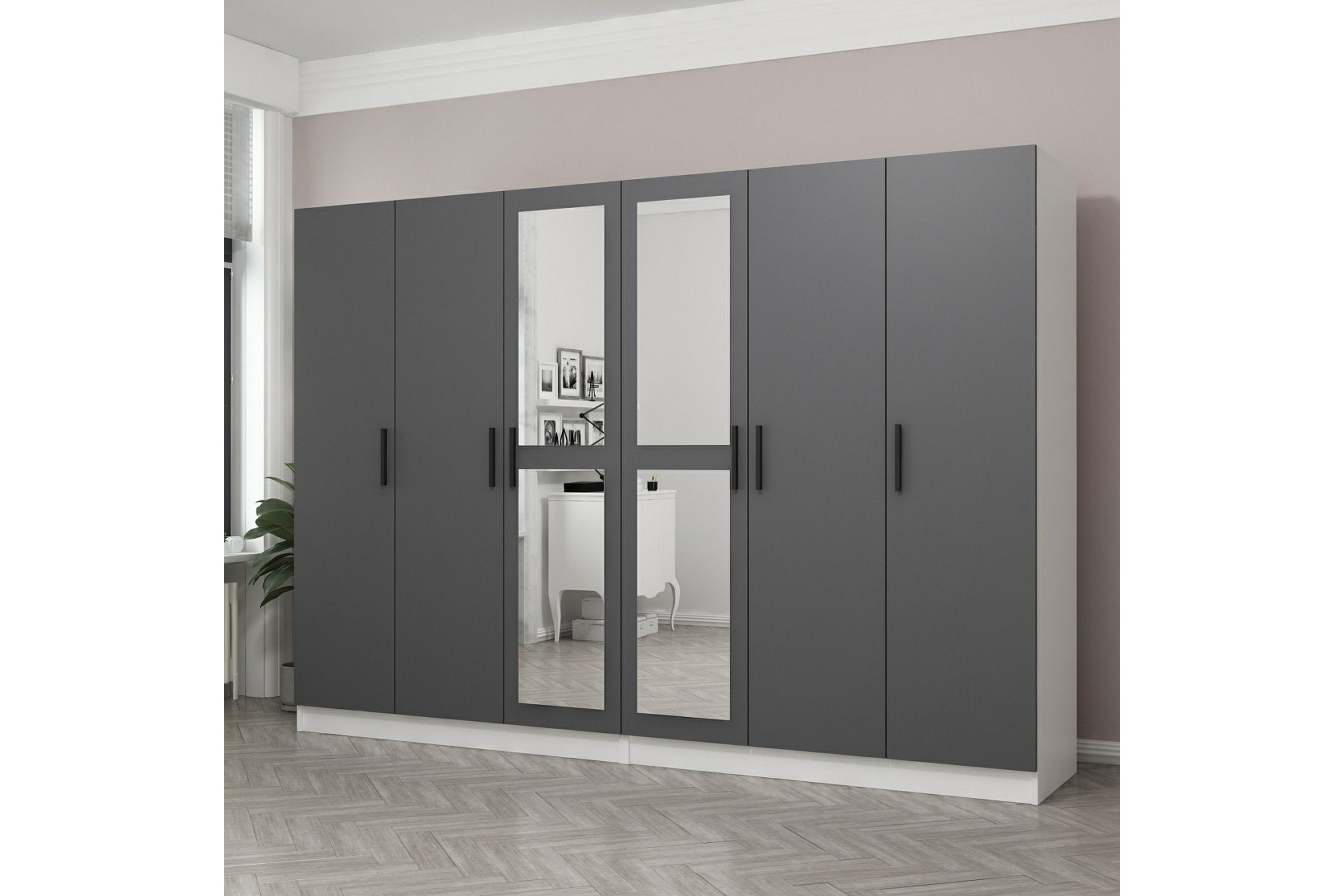 garderob med spegel cambrian - grå/vit