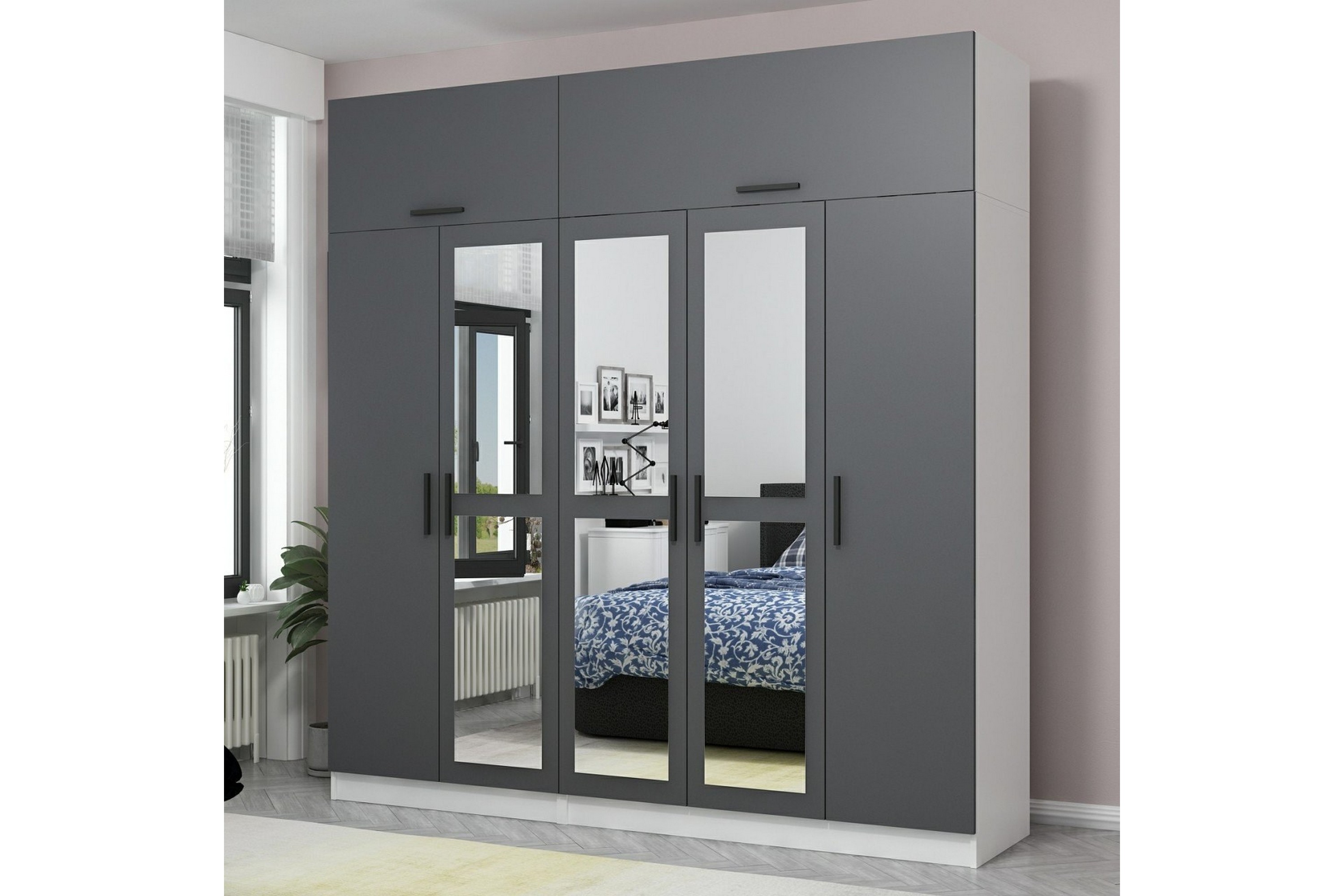 garderob med spegel cambrian - grå/vit