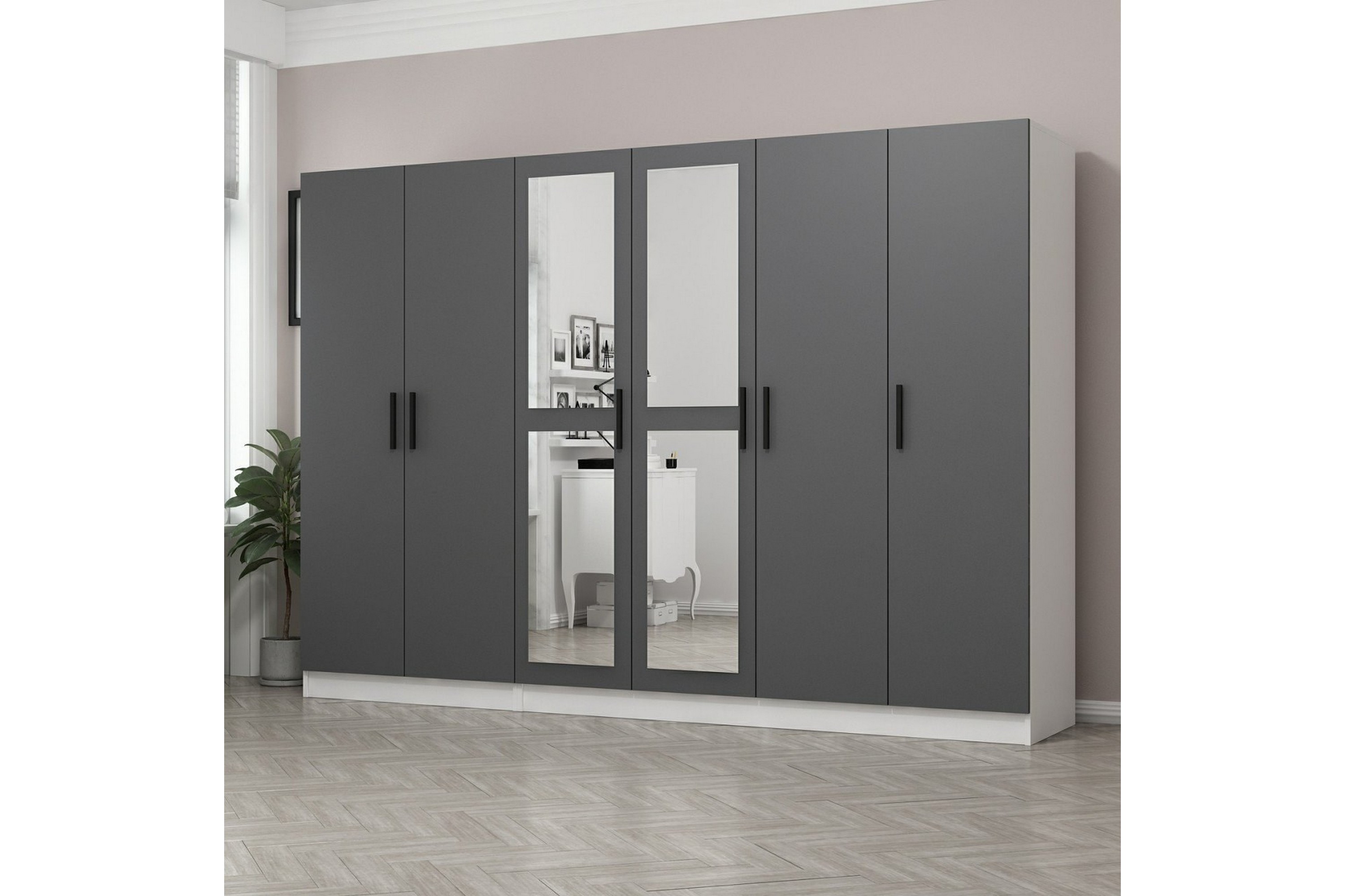 garderob med spegel cambrian - grå/vit