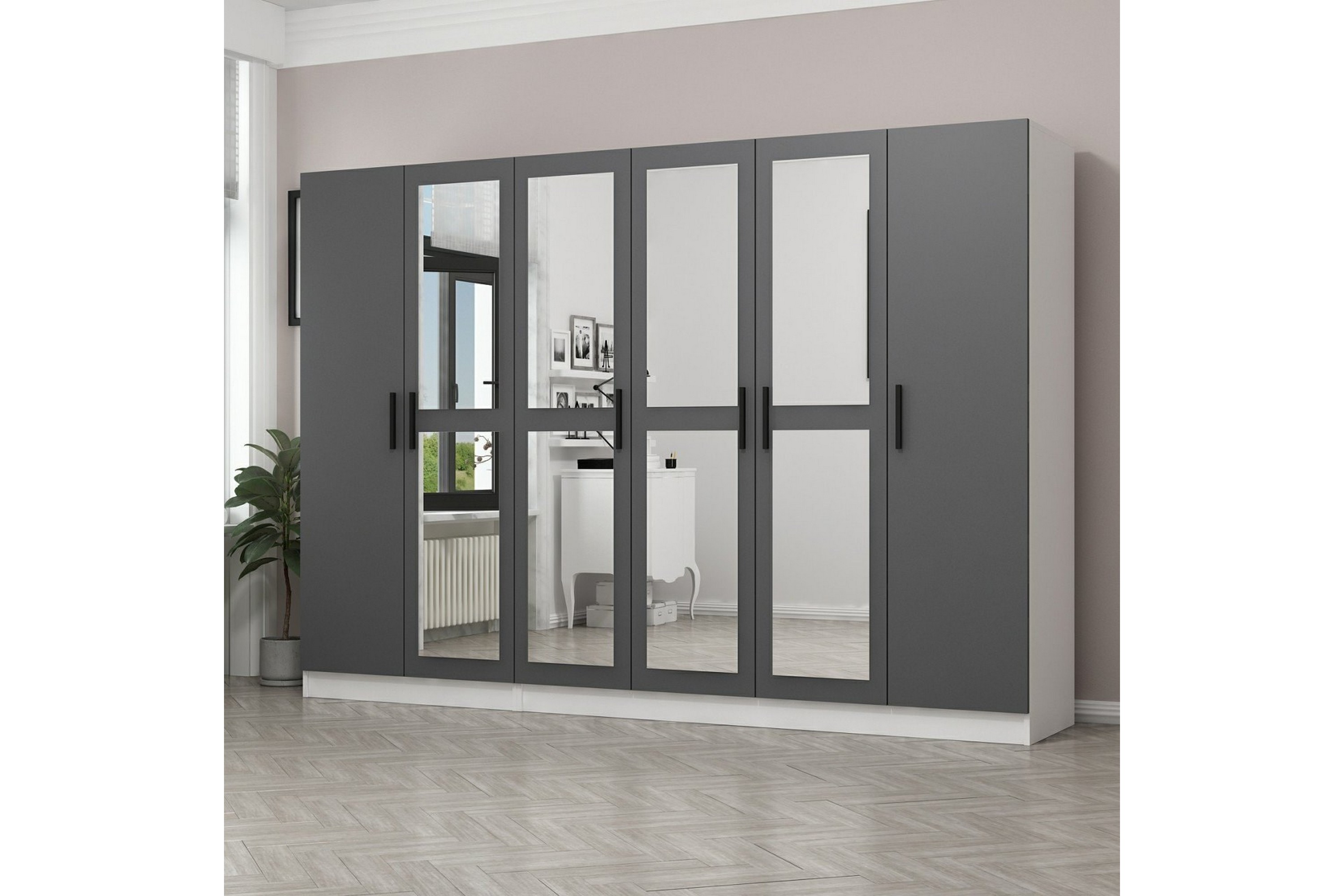 garderob med spegel cambrian - grå/vit