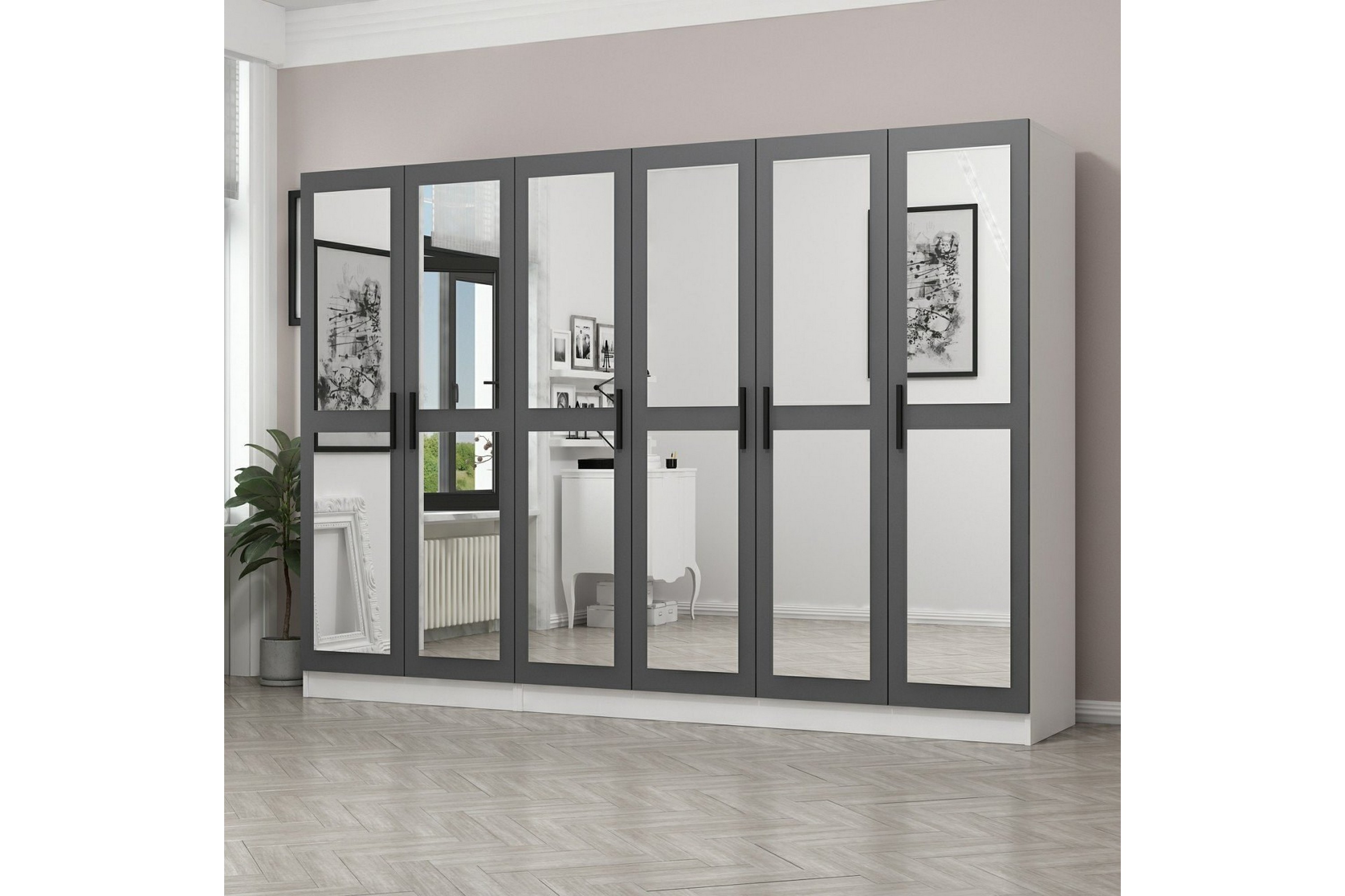 garderob med spegel cambrian - grå/vit