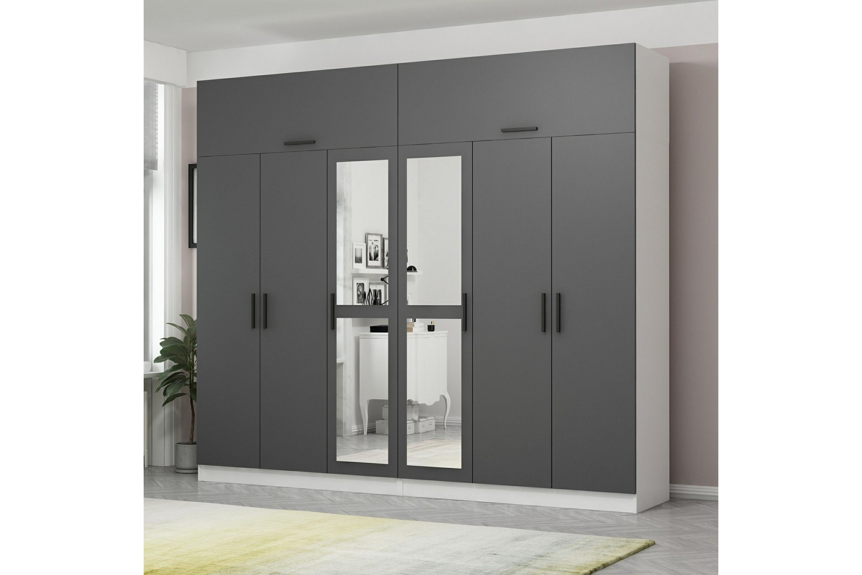 garderob med spegel cambrian - grå/vit