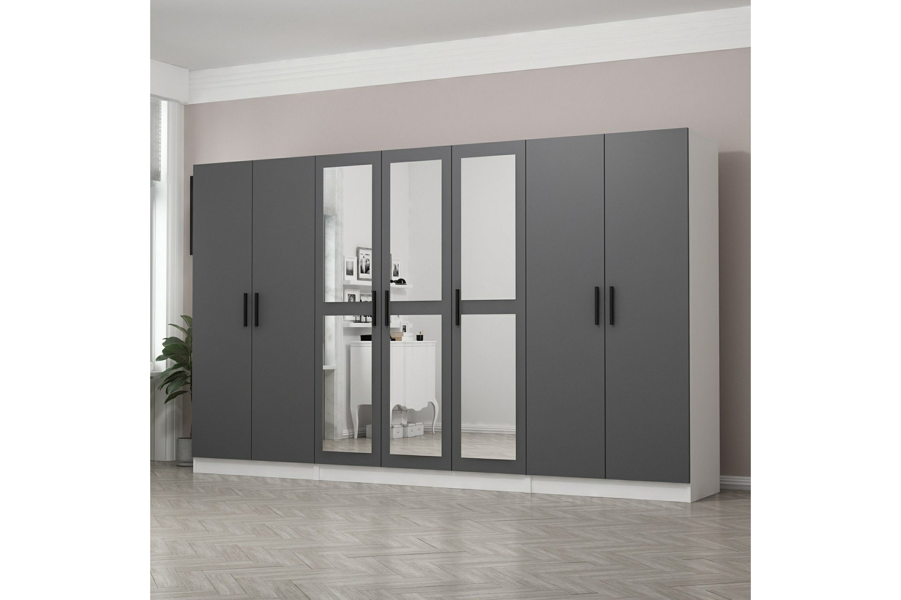 garderob med spegel cambrian - grå/vit