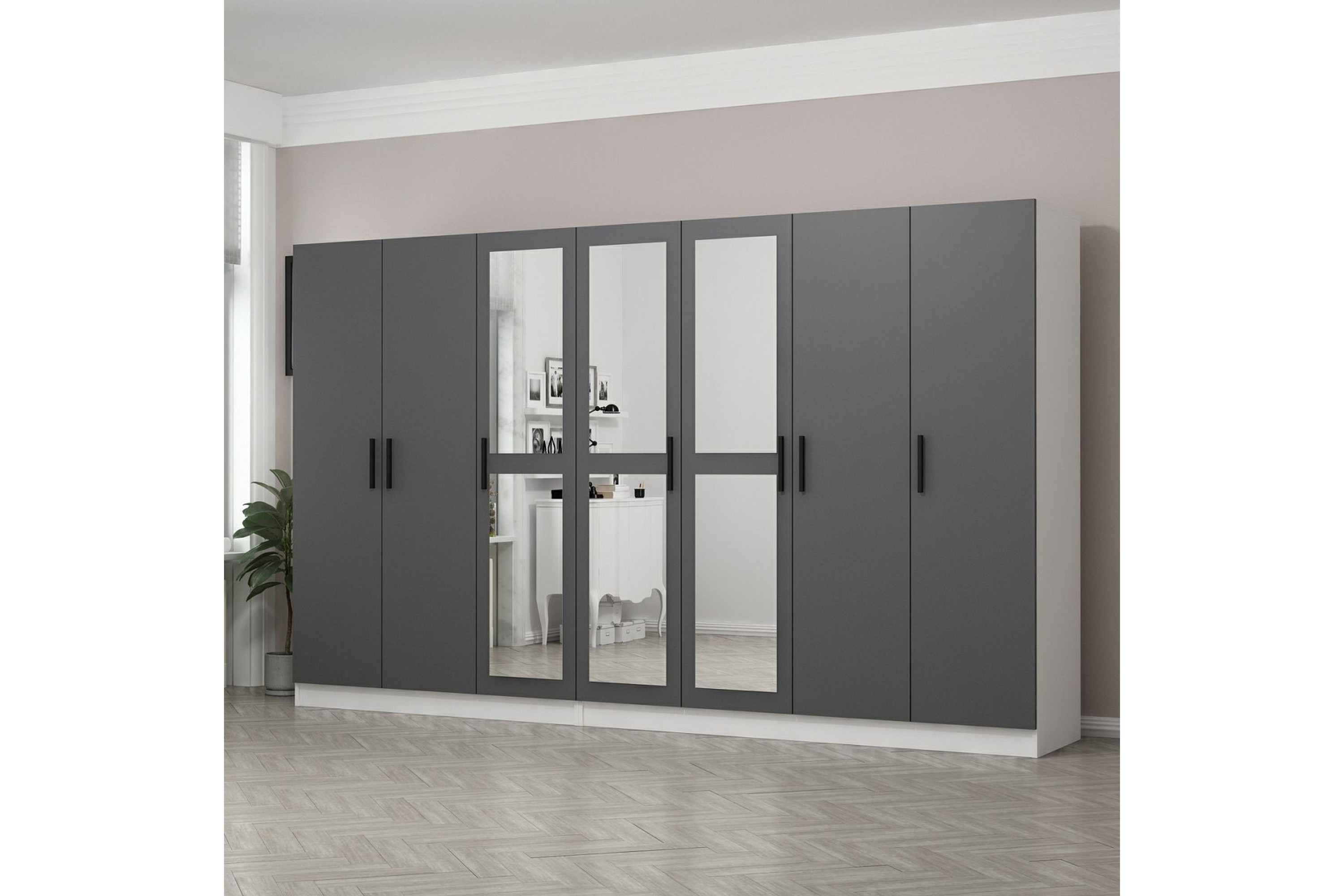 garderob med spegel cambrian - grå/vit