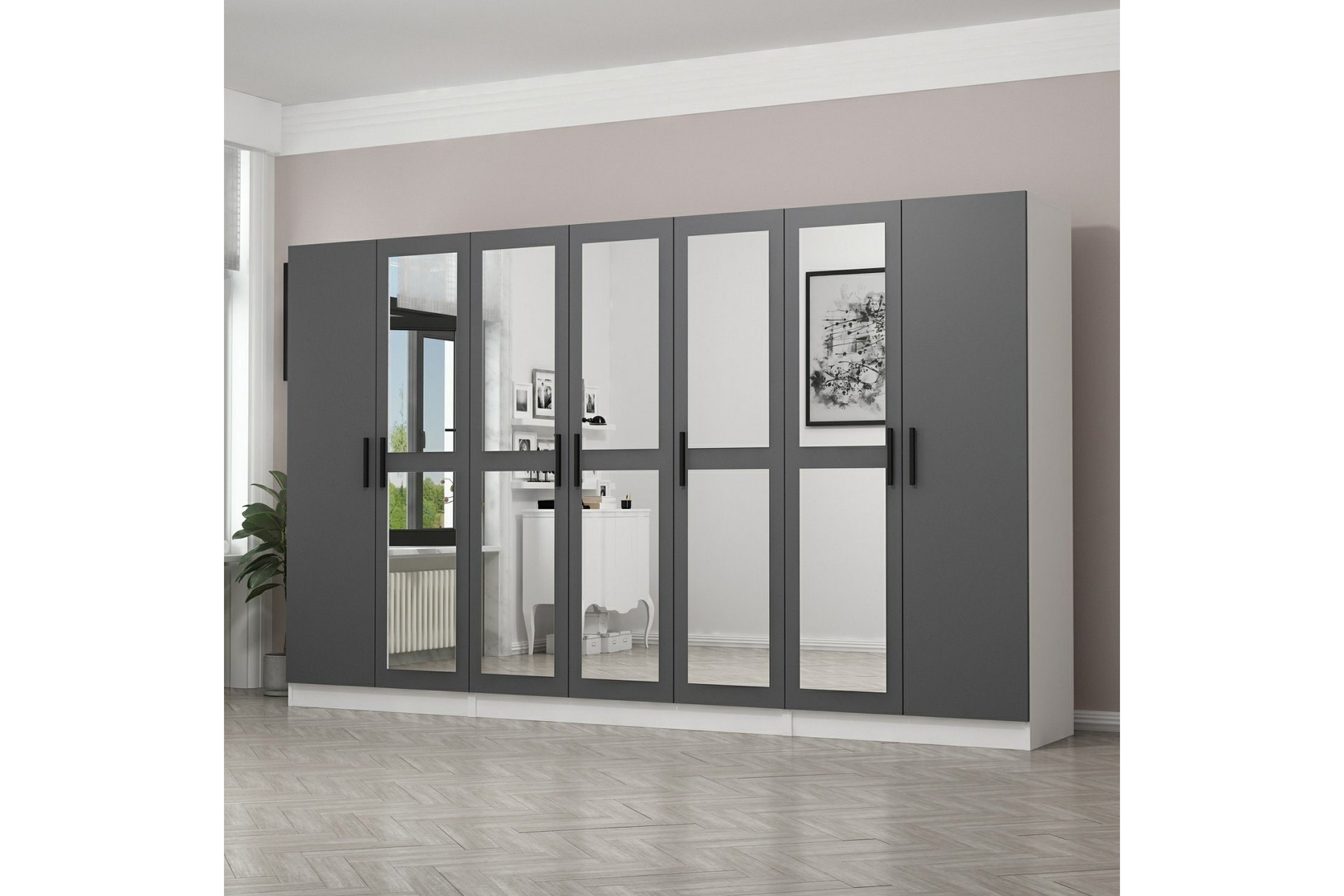 garderob med spegel cambrian - grå/vit