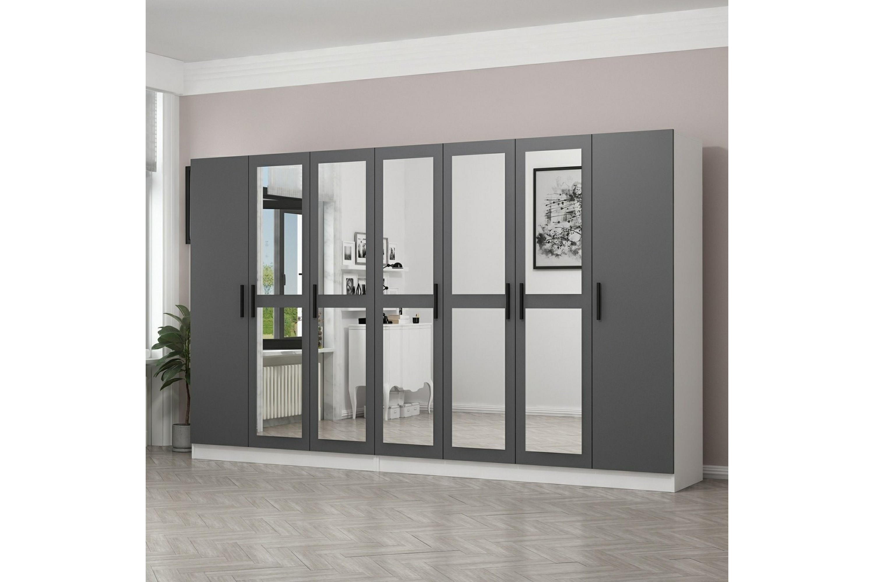 garderob med spegel cambrian - grå/vit