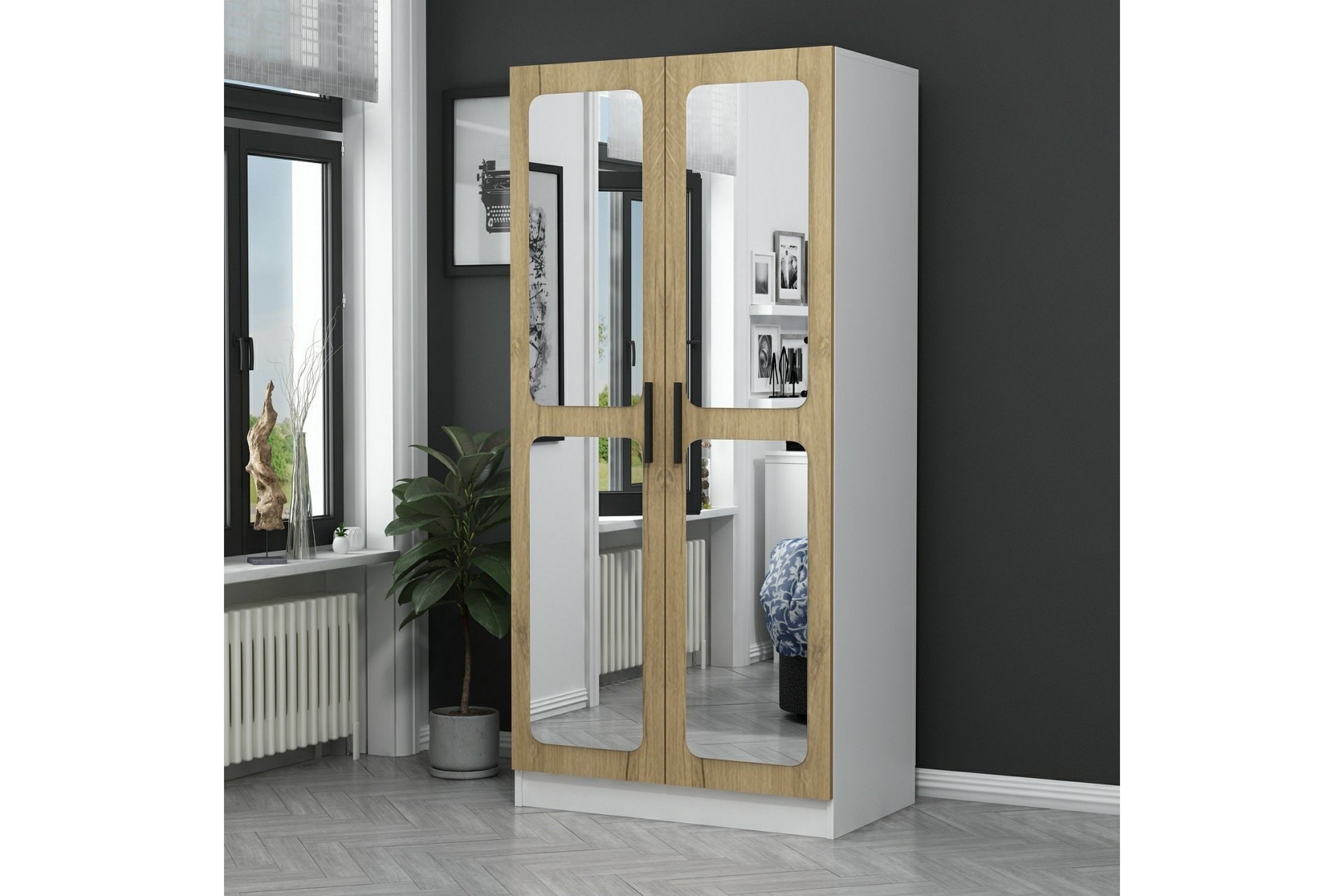 garderob med spegel cambrian - valnöt