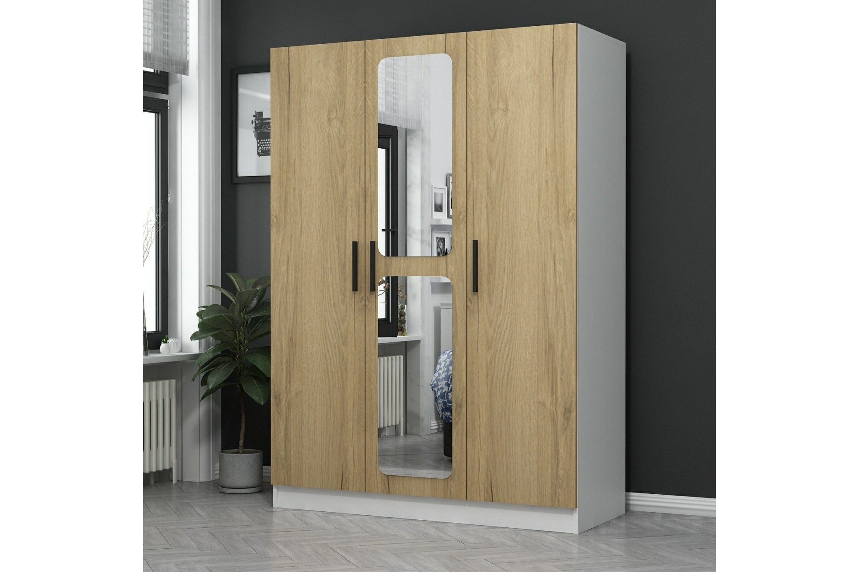 garderob med spegel cambrian - valnöt