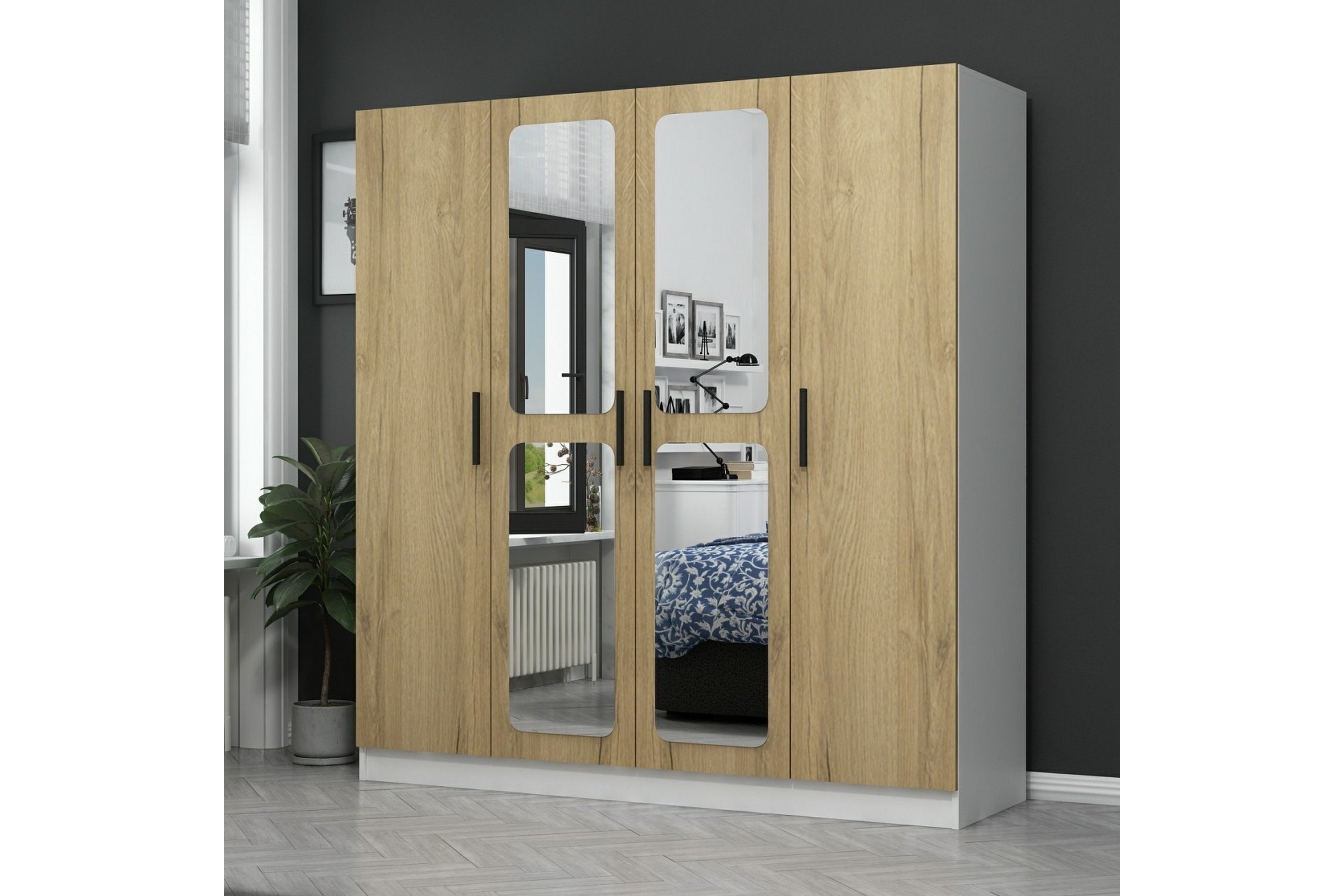 garderob med spegel cambrian - valnöt