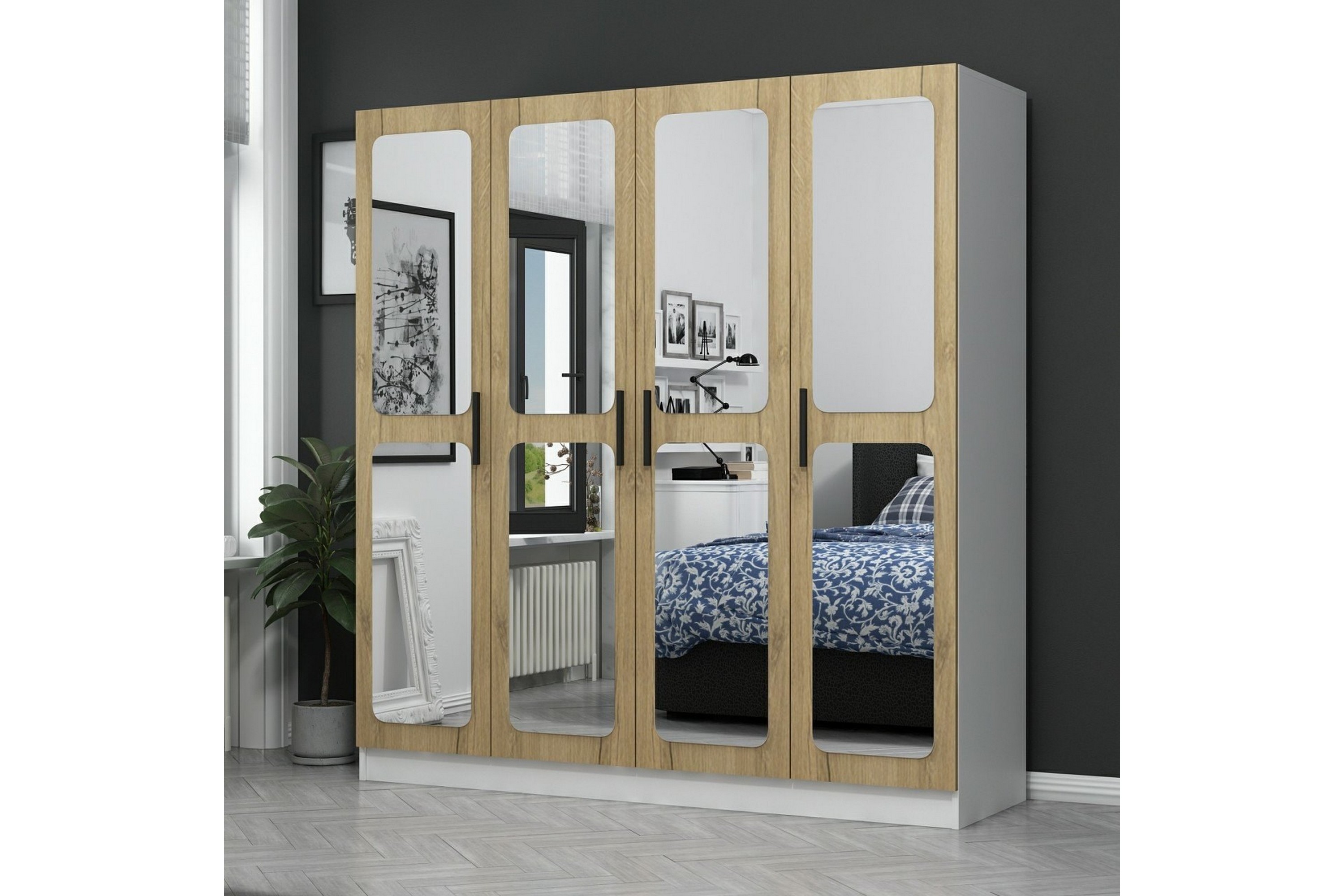 garderob med spegel cambrian - valnöt