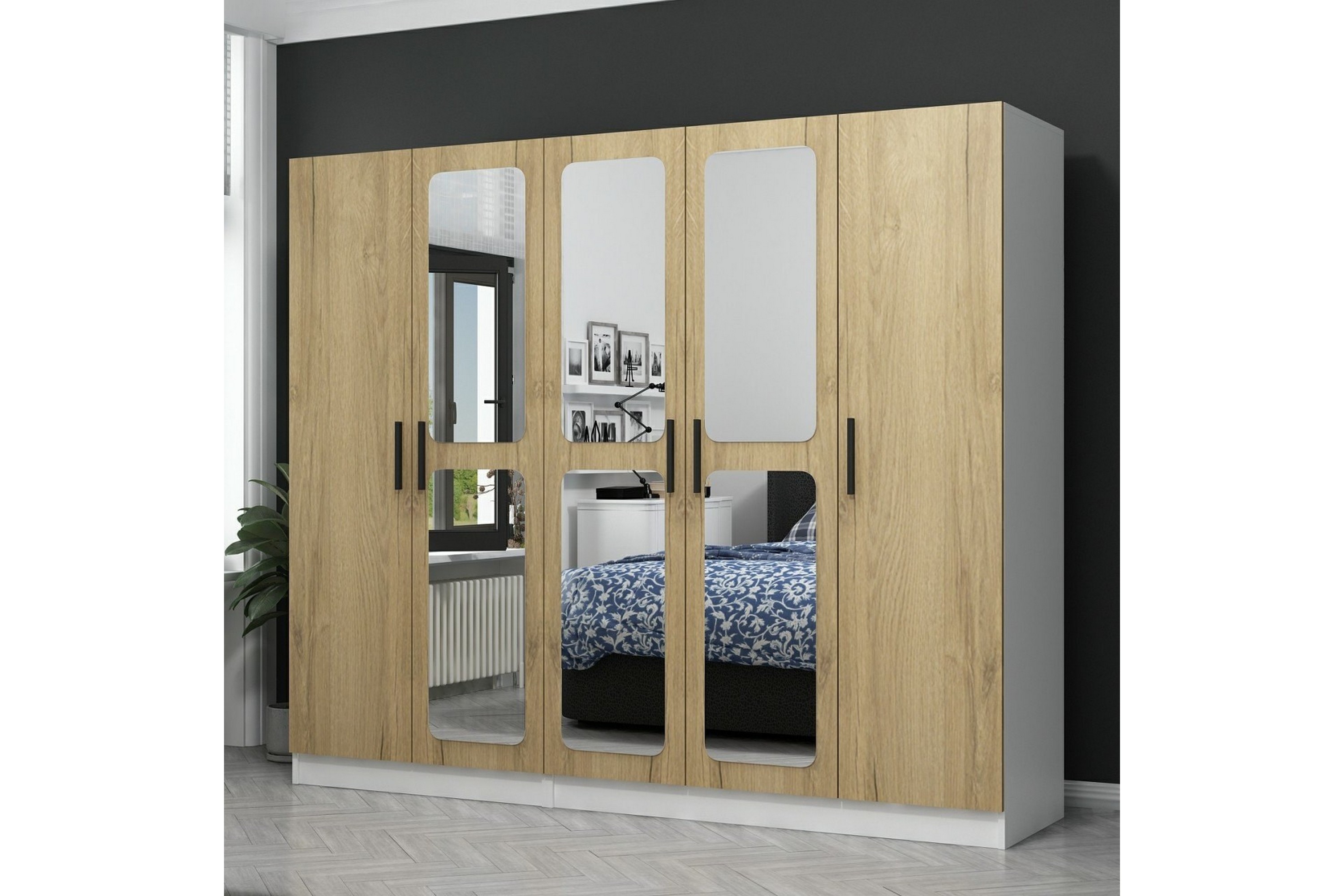 garderob med spegel cambrian - valnöt