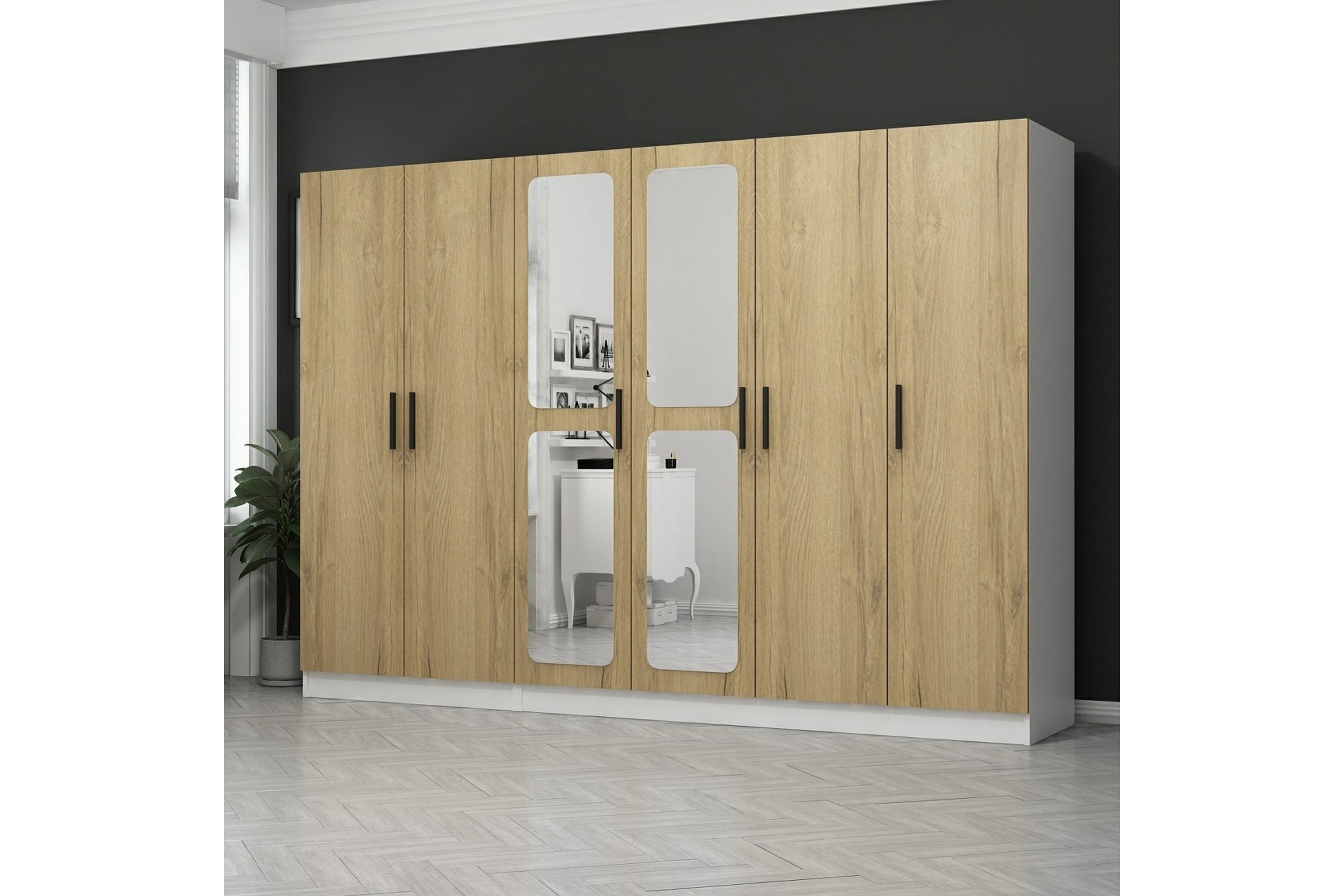 garderob med spegel cambrian - valnöt