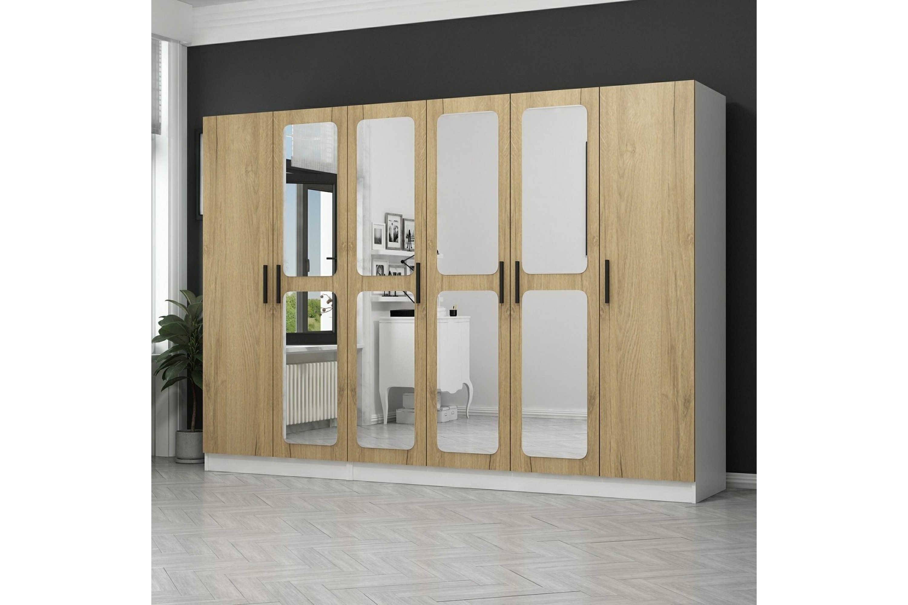 garderob med spegel cambrian - valnöt