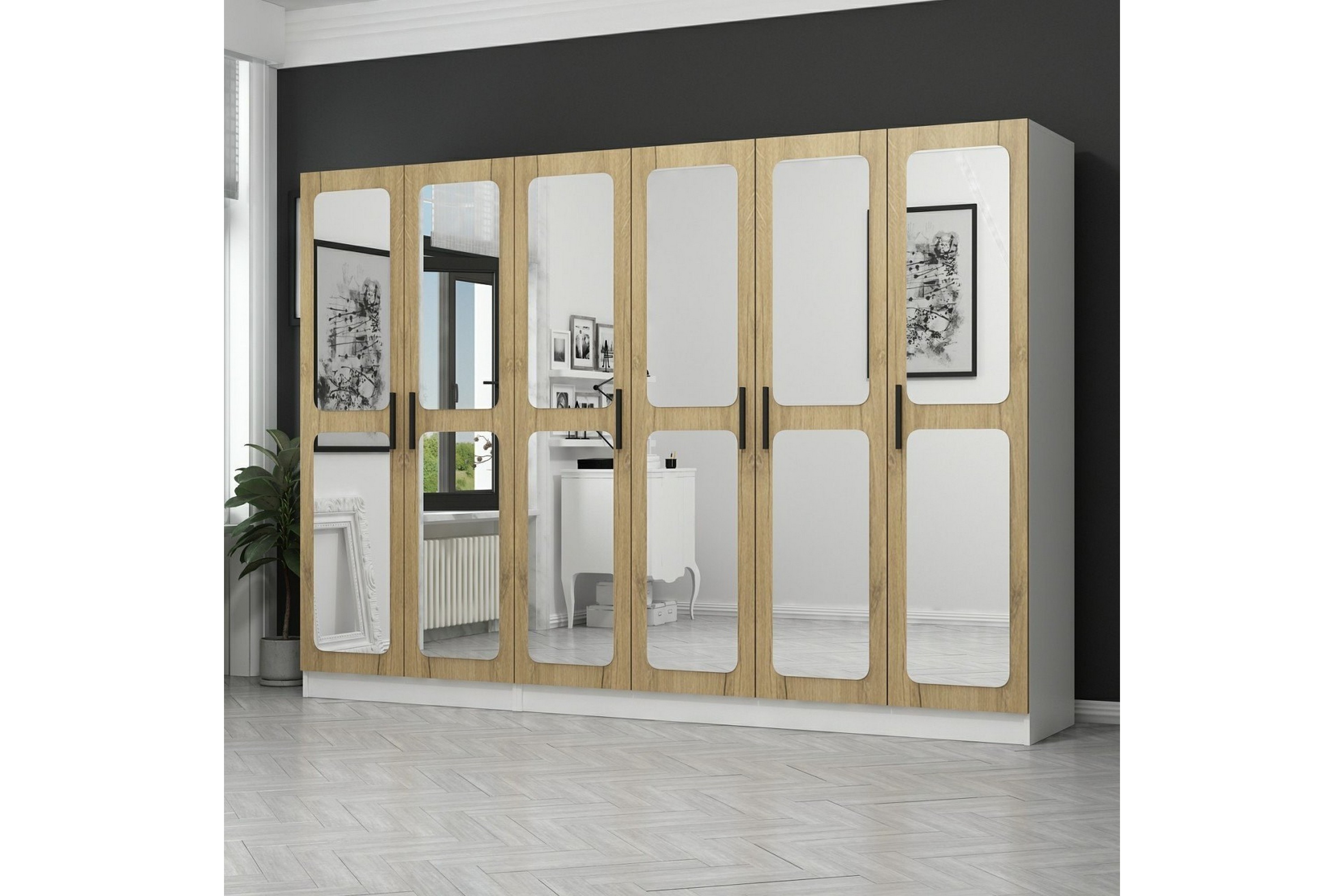 garderob med spegel cambrian - valnöt