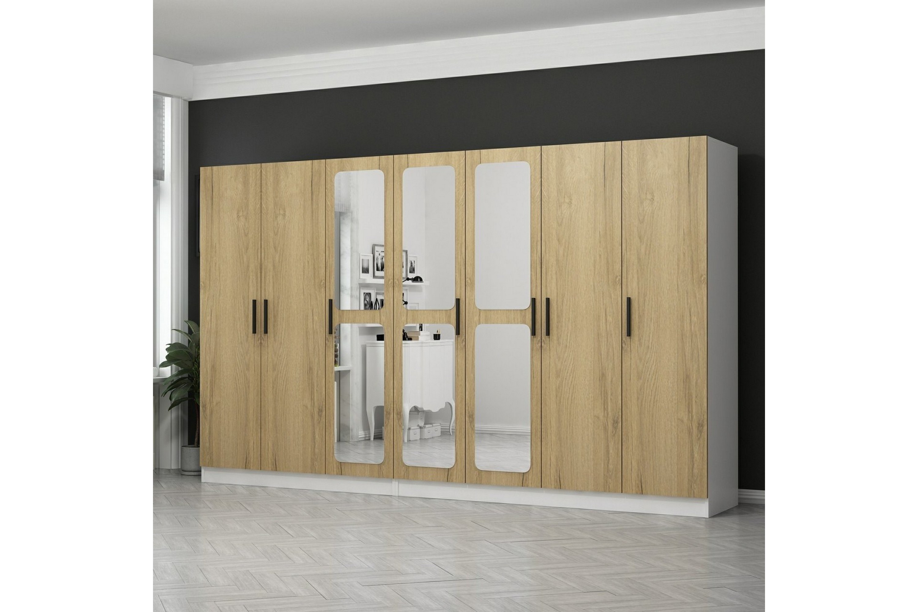 garderob med spegel cambrian - valnöt