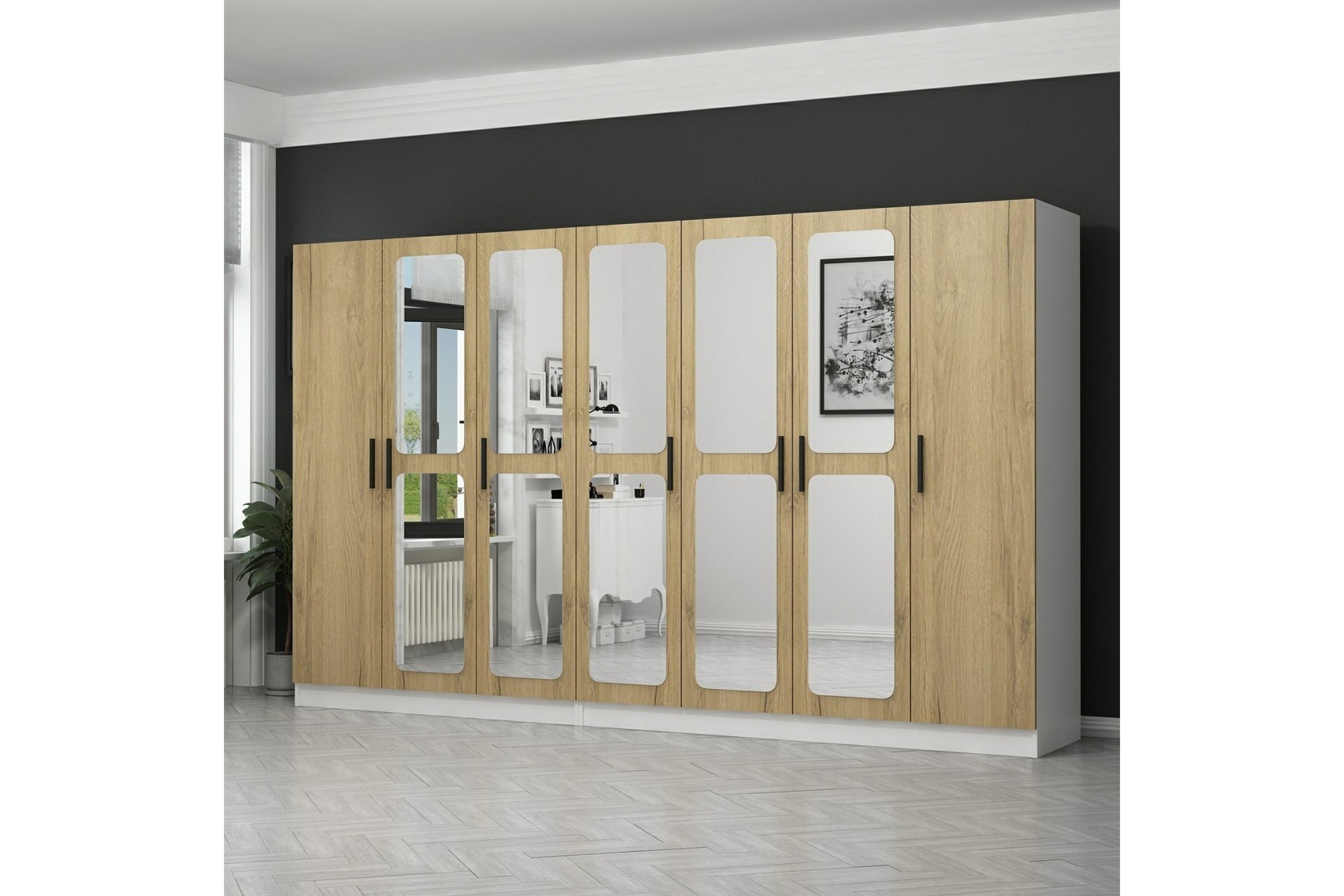 garderob med spegel cambrian - valnöt