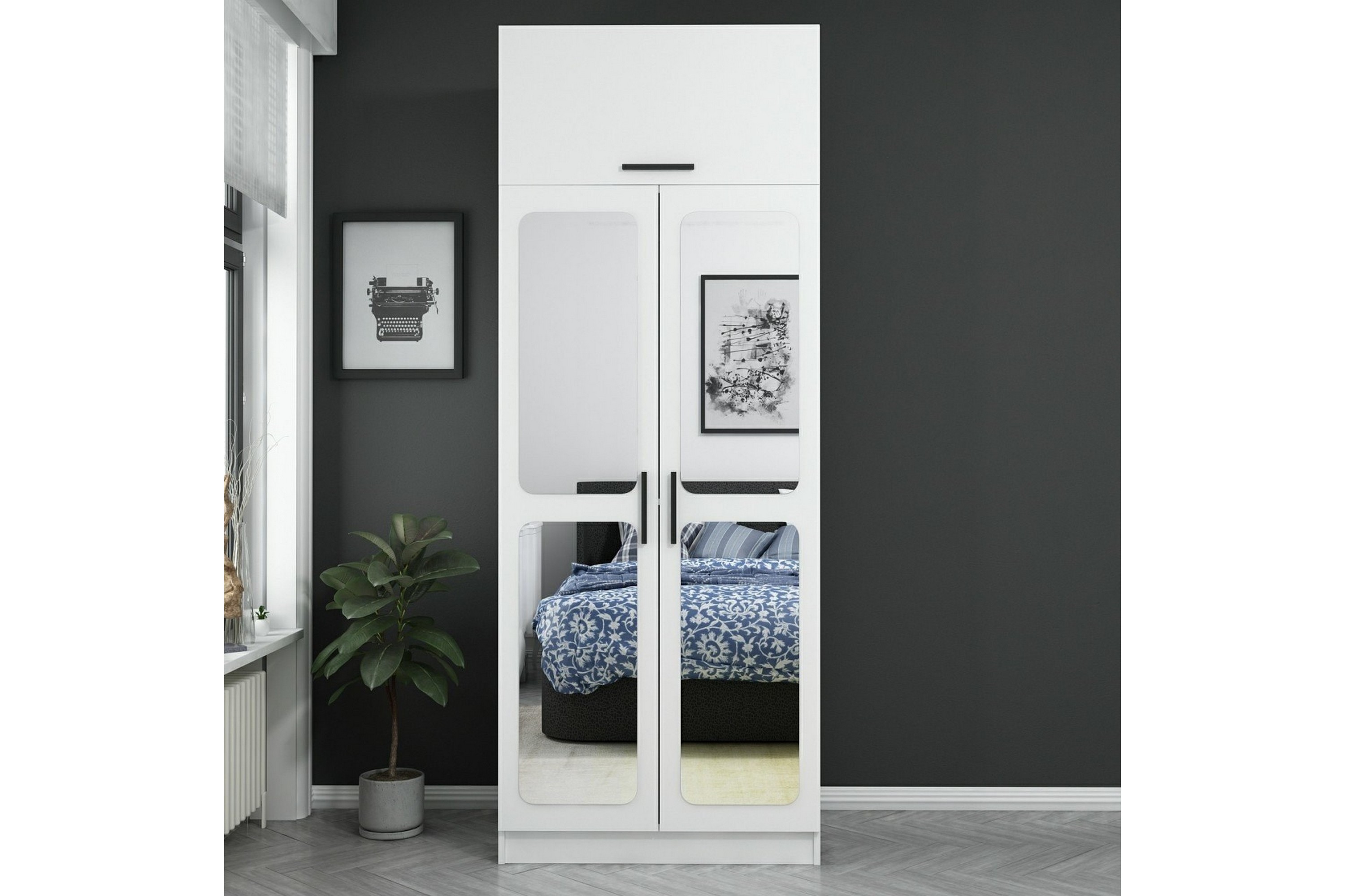 garderob med spegel cambrian - vit