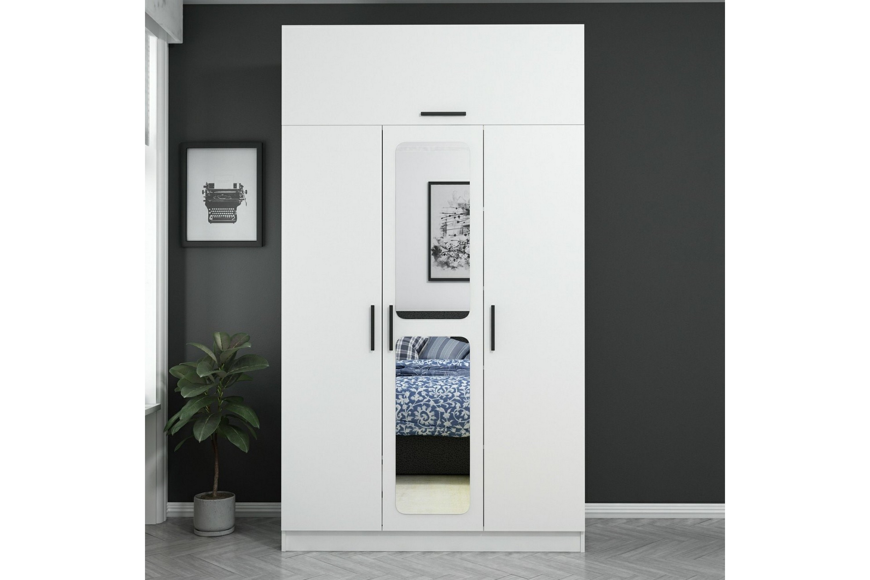 garderob med spegel cambrian - vit