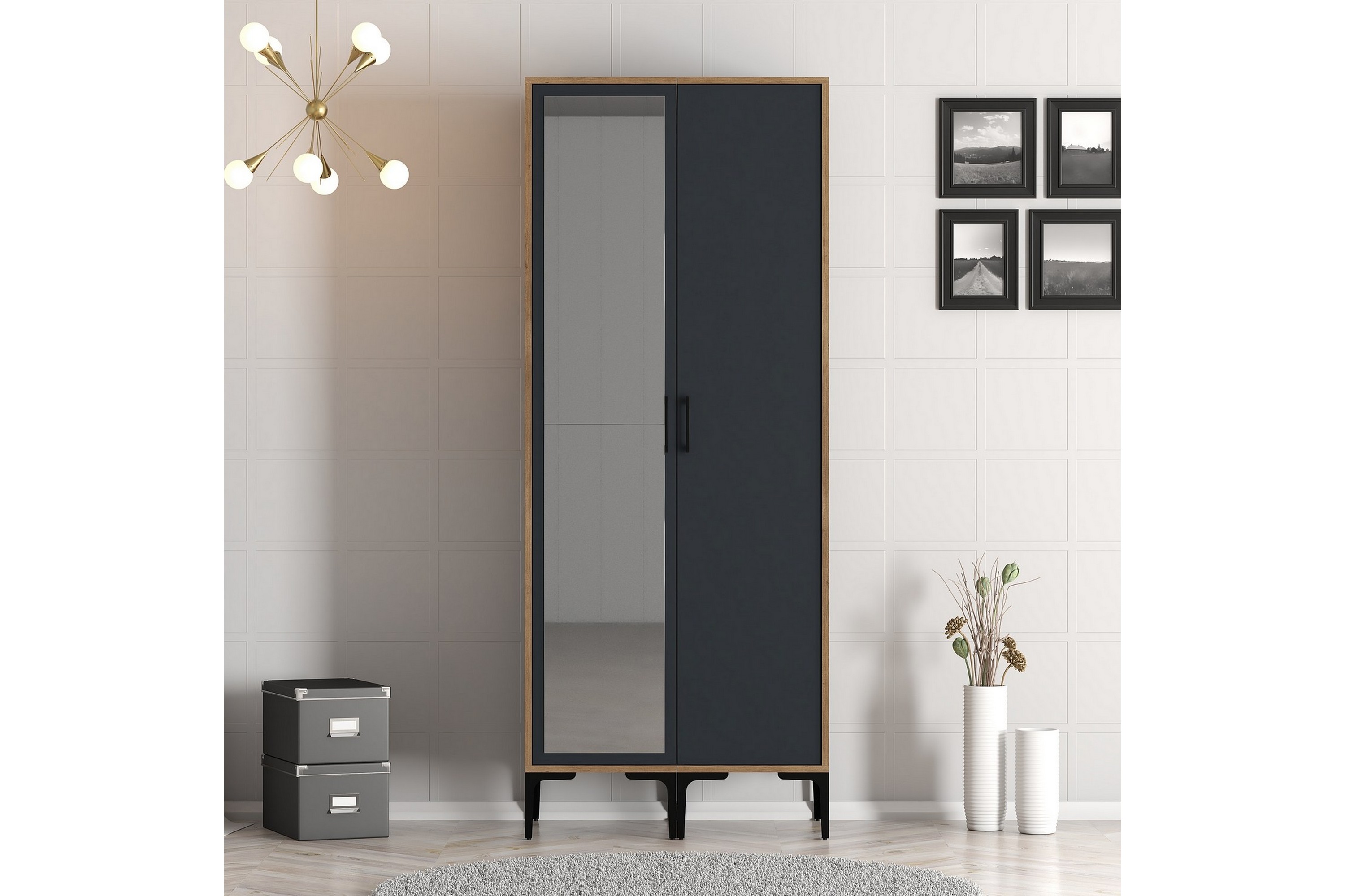 garderob med spegel kumsal - antracit