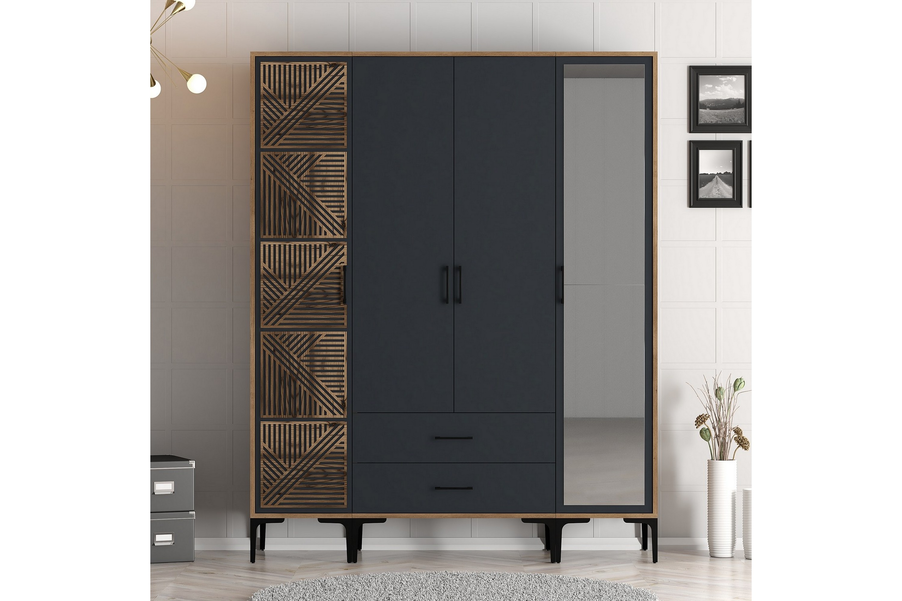 garderob med spegel kumsal - antracit