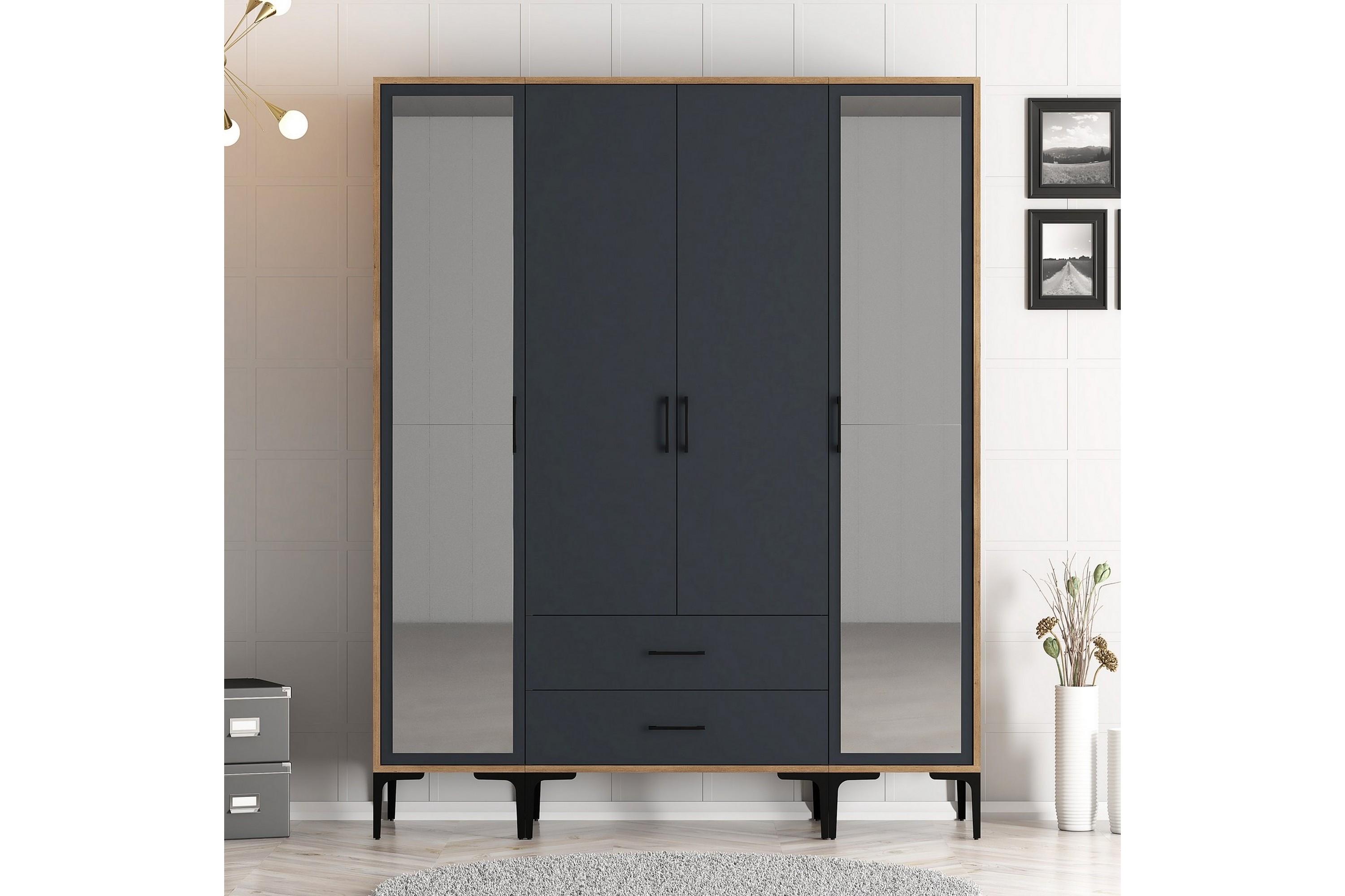 garderob med spegel kumsal - antracit