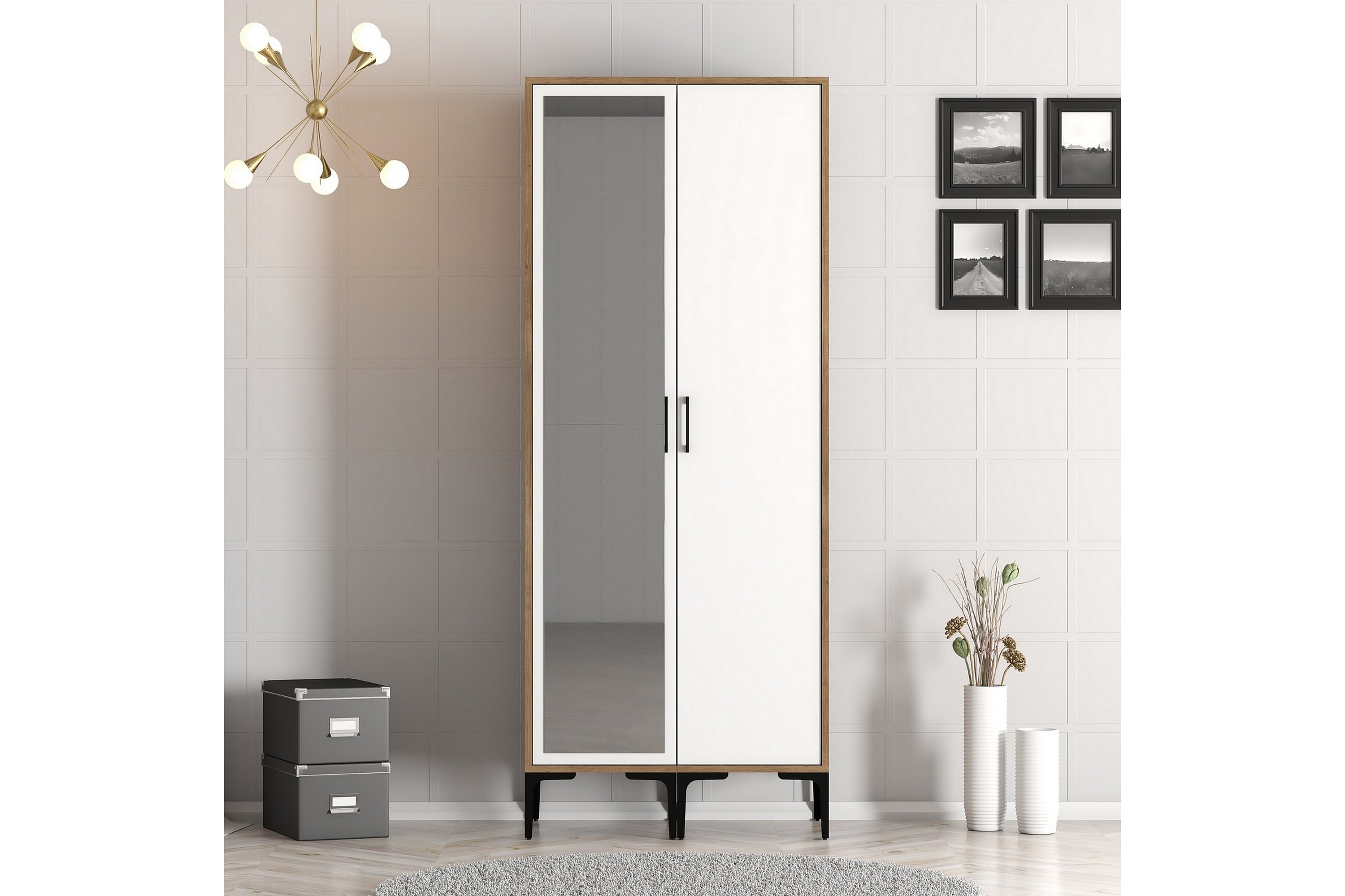 garderob med spegel kumsal - brun/vit