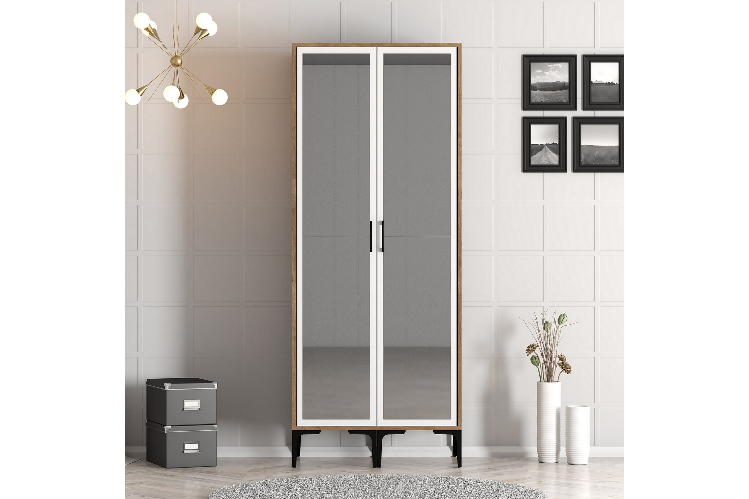 garderob med spegel kumsal - brun/vit