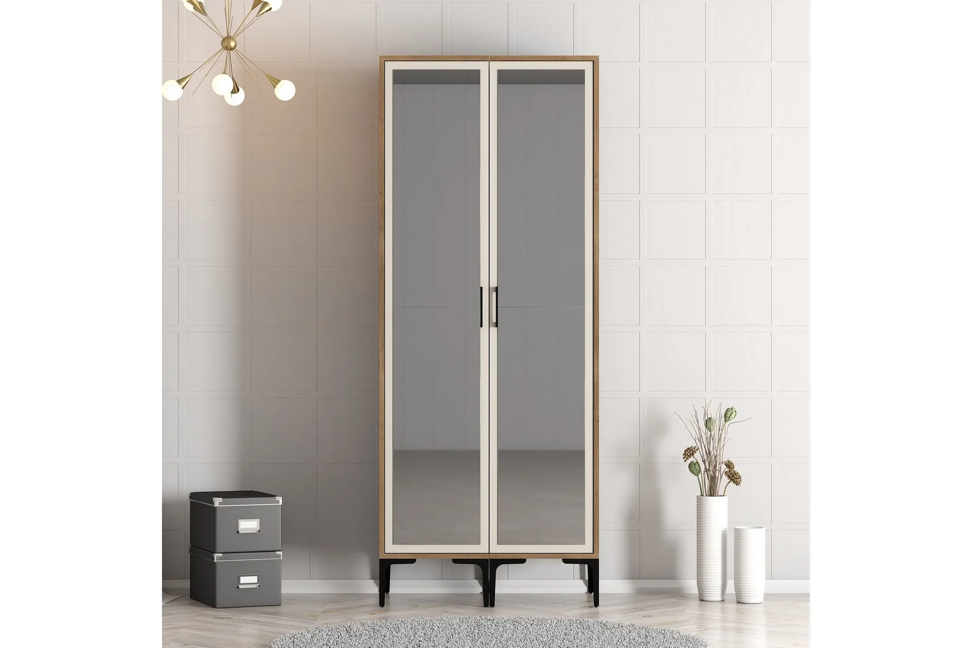 garderob med spegel kumsal - cream