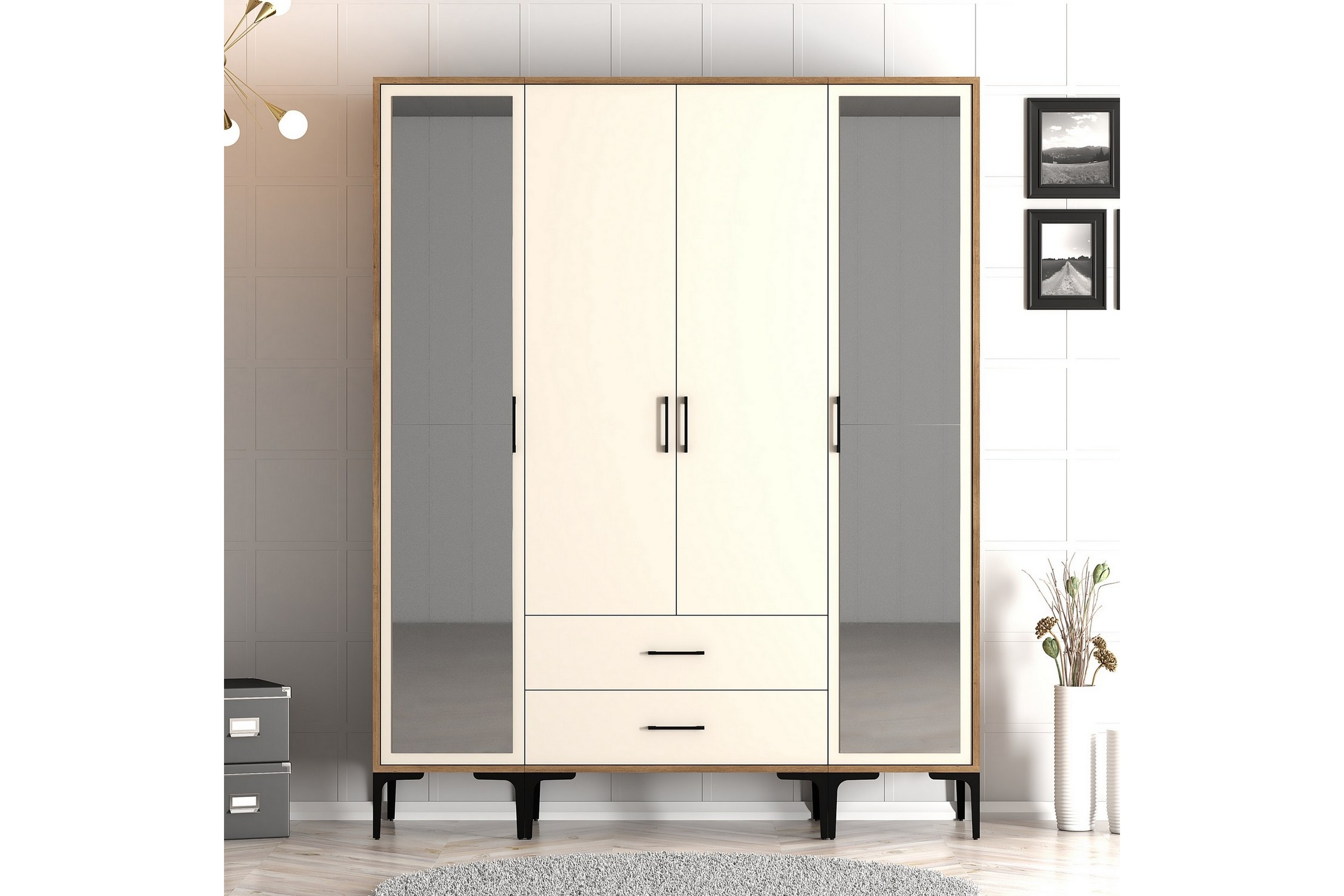 garderob med spegel kumsal - cream