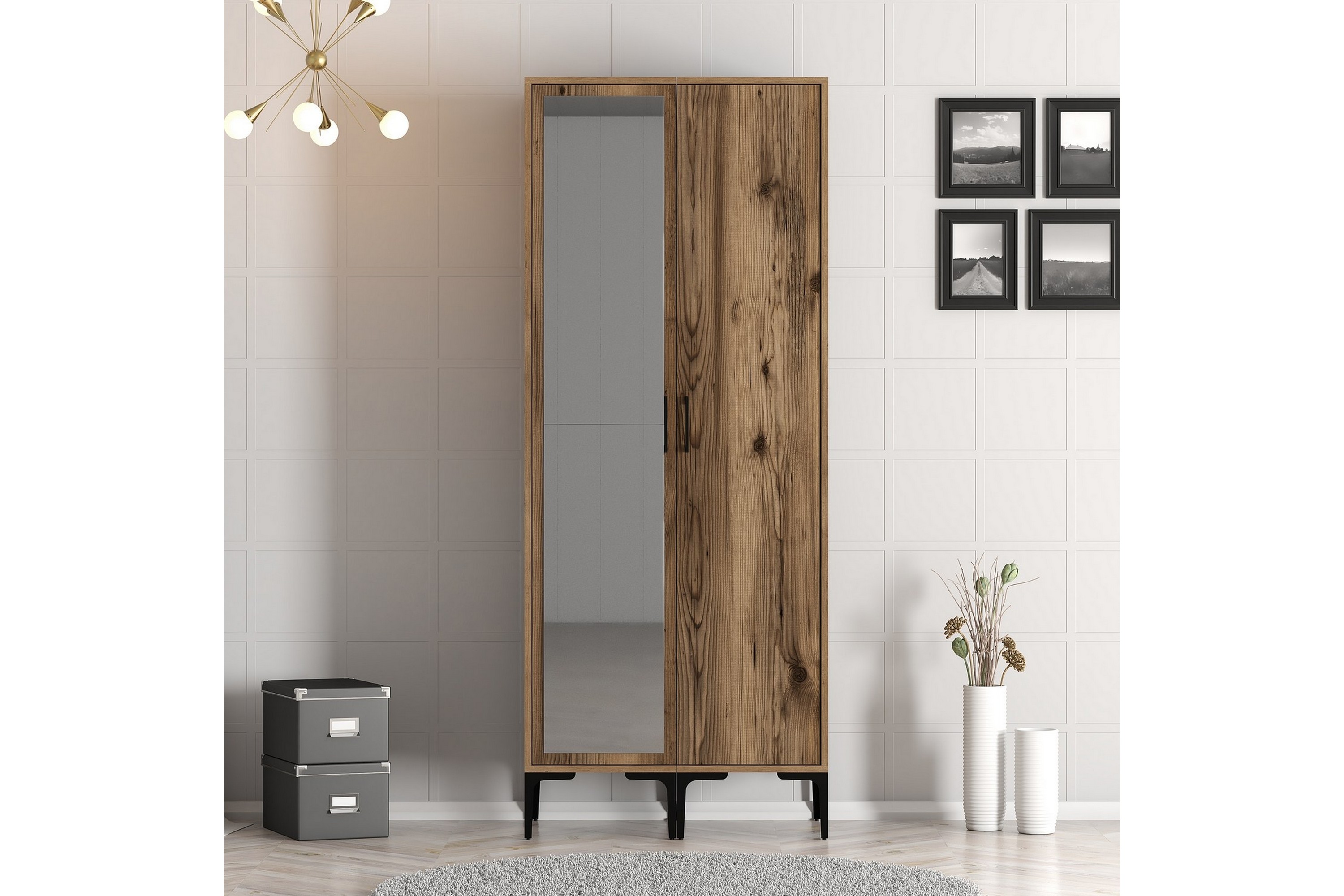 garderob med spegel kumsal - valnöt