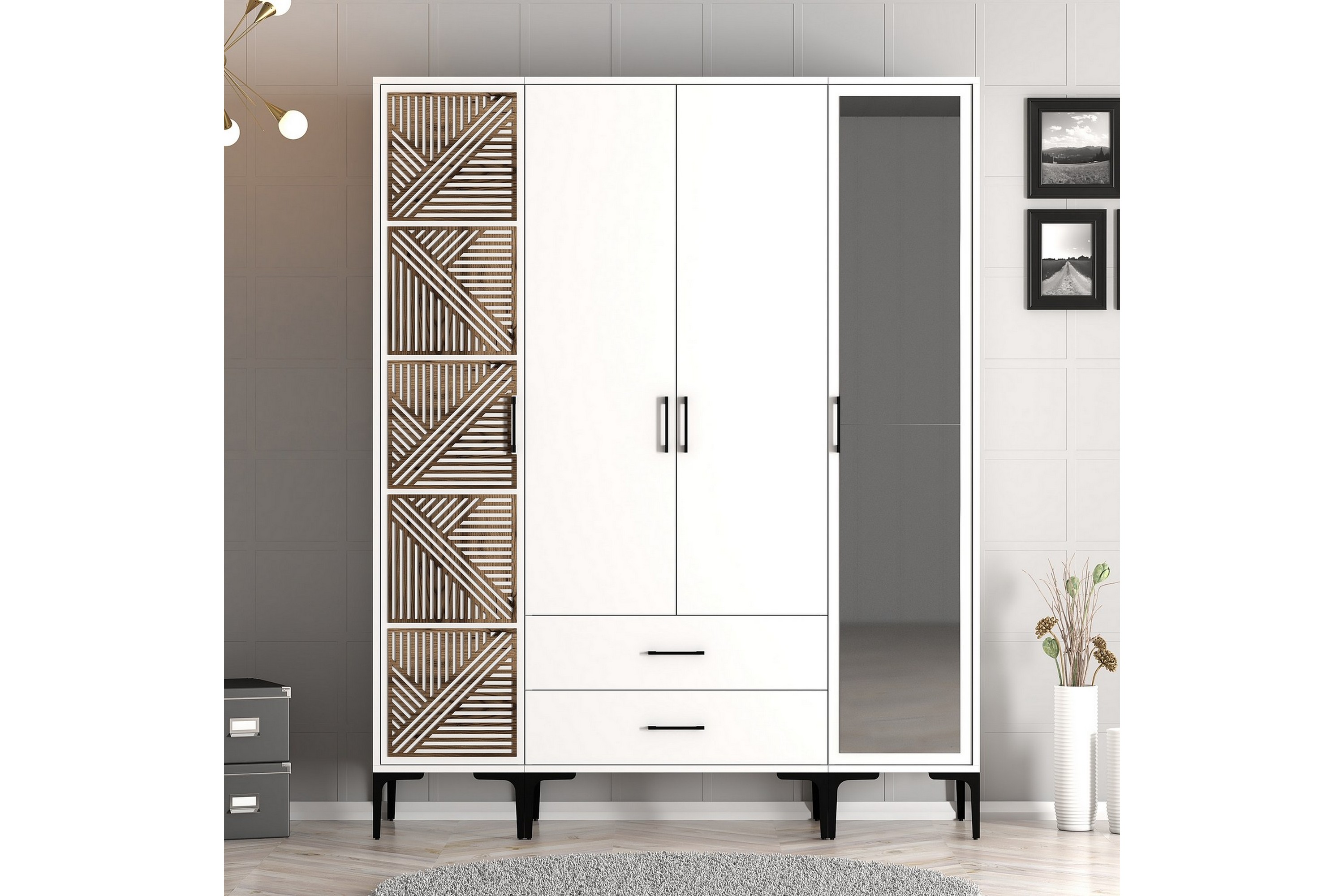 garderob med spegel kumsal - vit