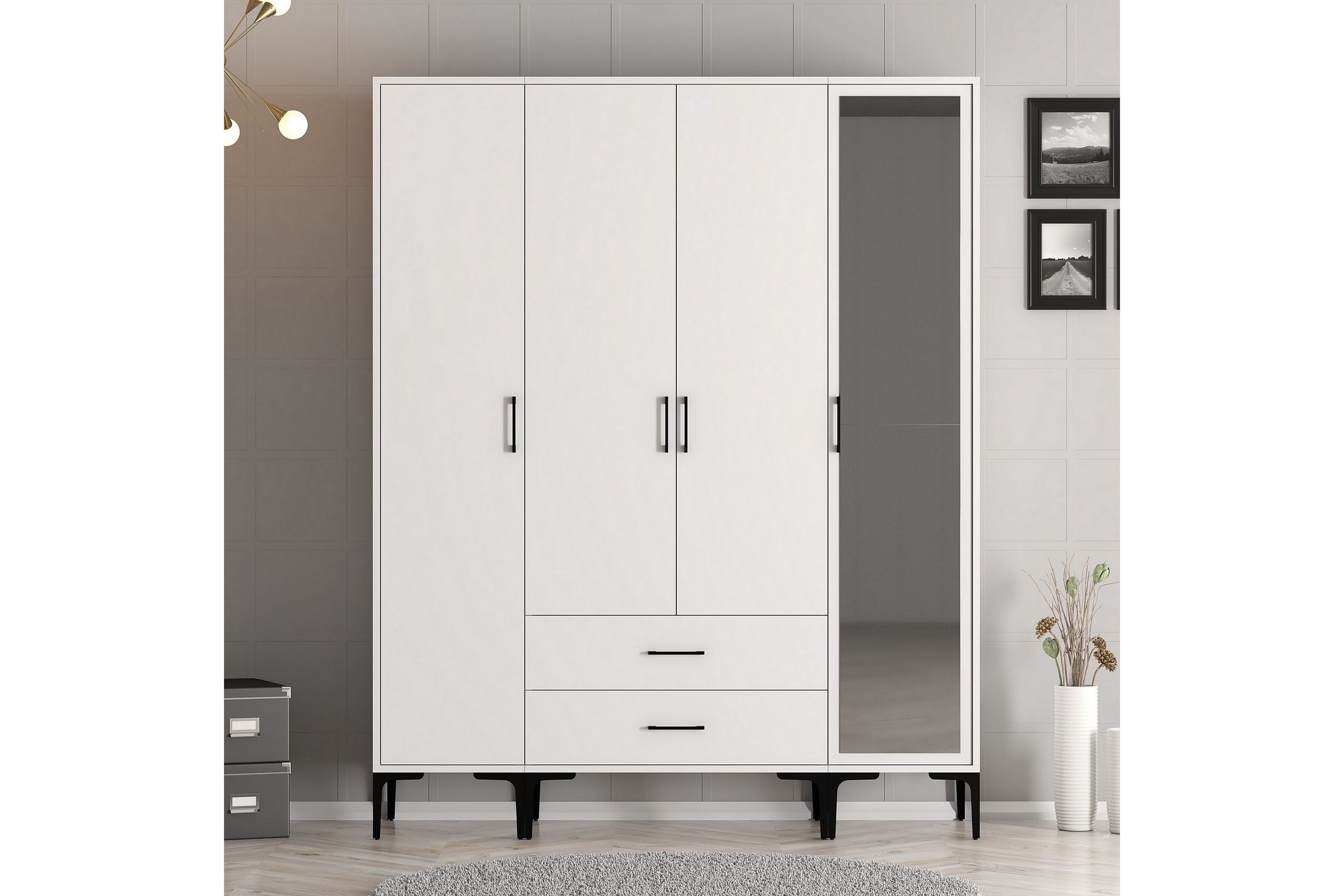 garderob med spegel kumsal - vit