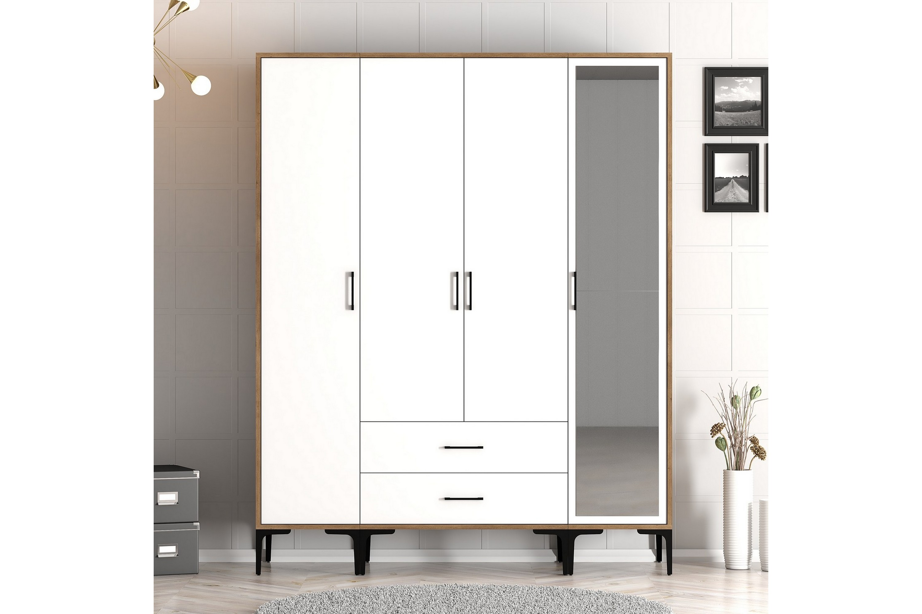 garderob med spegel kumsal - vit/brun